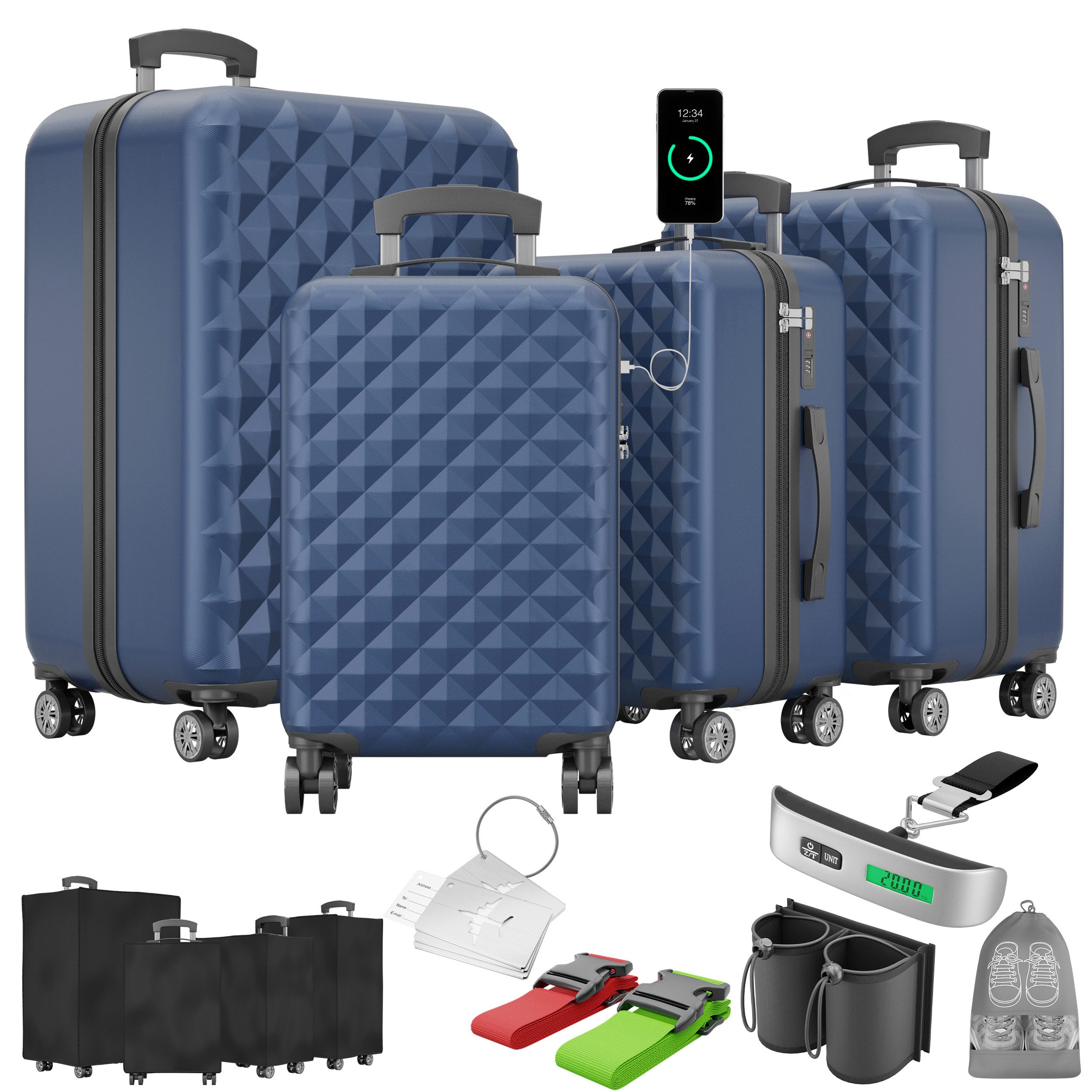 Onbest Kofferset 4er Hartschalen Trolley PREMIUM S-M-L-XL TSA-Schloss, (4 t günstig online kaufen