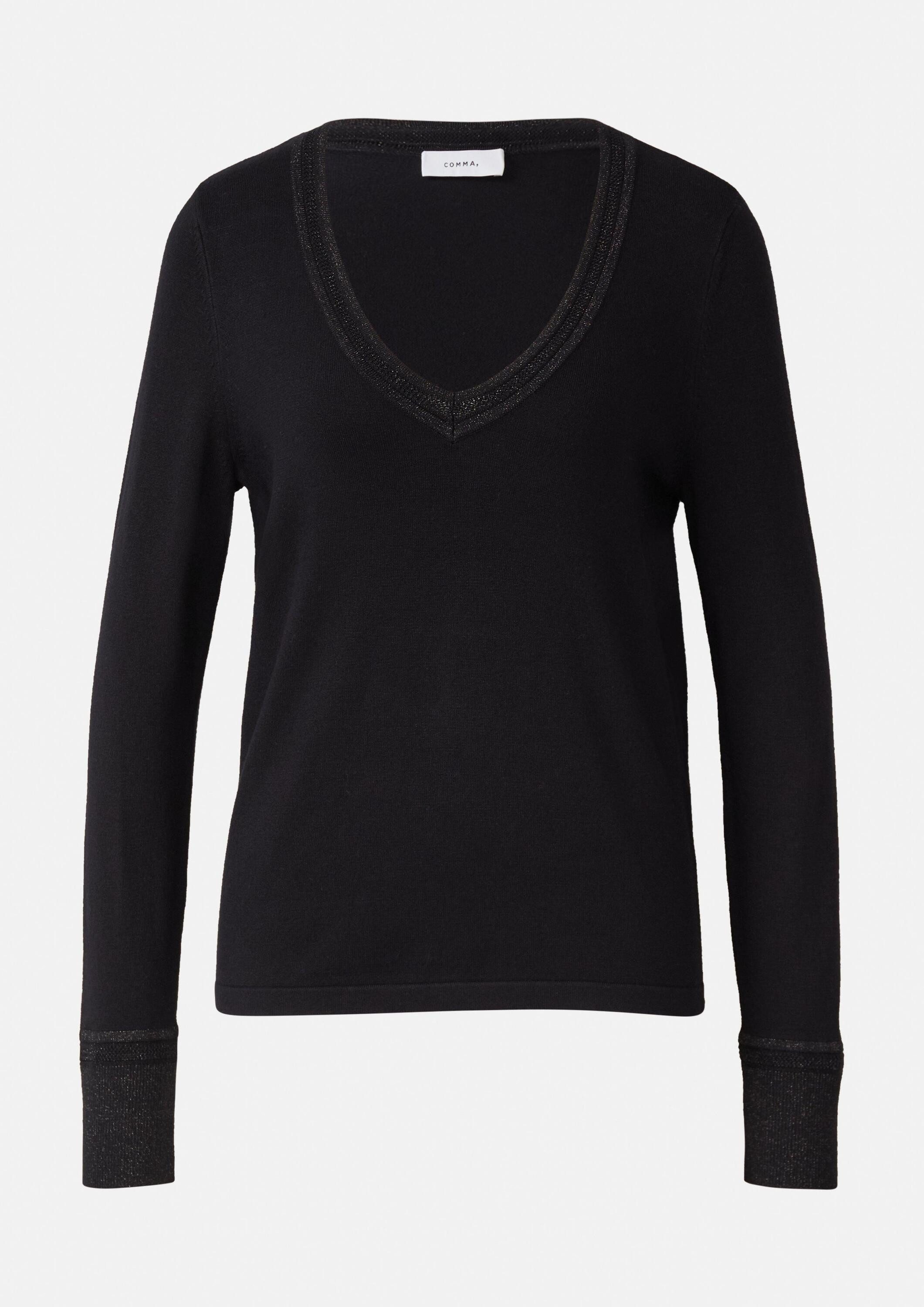 comma Longpullover Strickpullover Feinstrickpullover mit Glitzergarn-Details