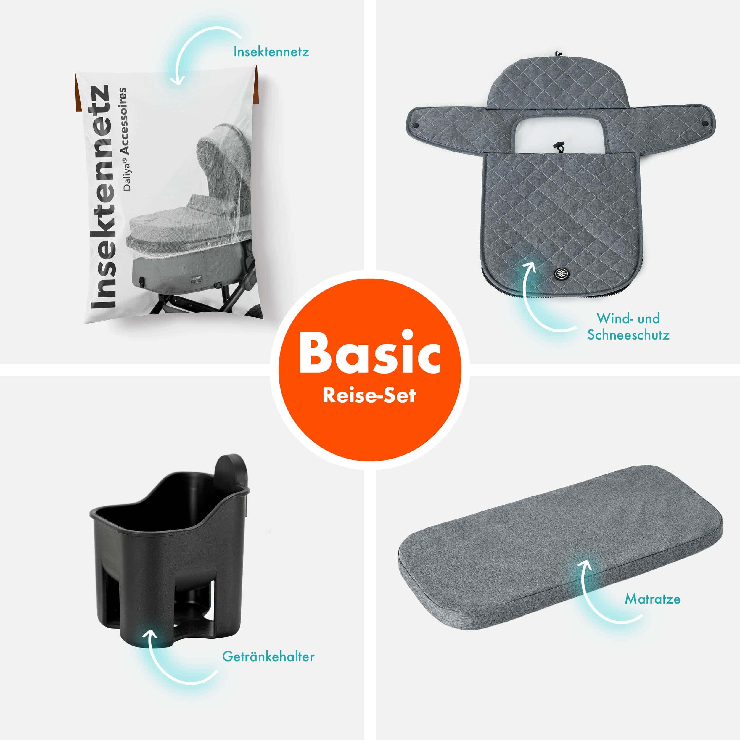 Daliya® Kombi-Kinderwagen BAMBIMO 2in1 Kinderwagen & Buggy, Babywanne und Sportsitz, Alu-Rahmen, (Grundausstattung für Babys, 9-tlg), Großer Einkaufskorb, Federung, weiche Matratze, Belüftungssystem