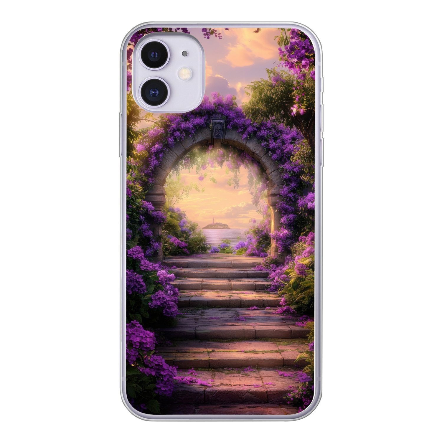 MuchoWow Handyhülle für Apple iPhone 11 Tor - Lila - Blumen, Smartphone-Bumper, Print, Handy Schutzhülle Dünn