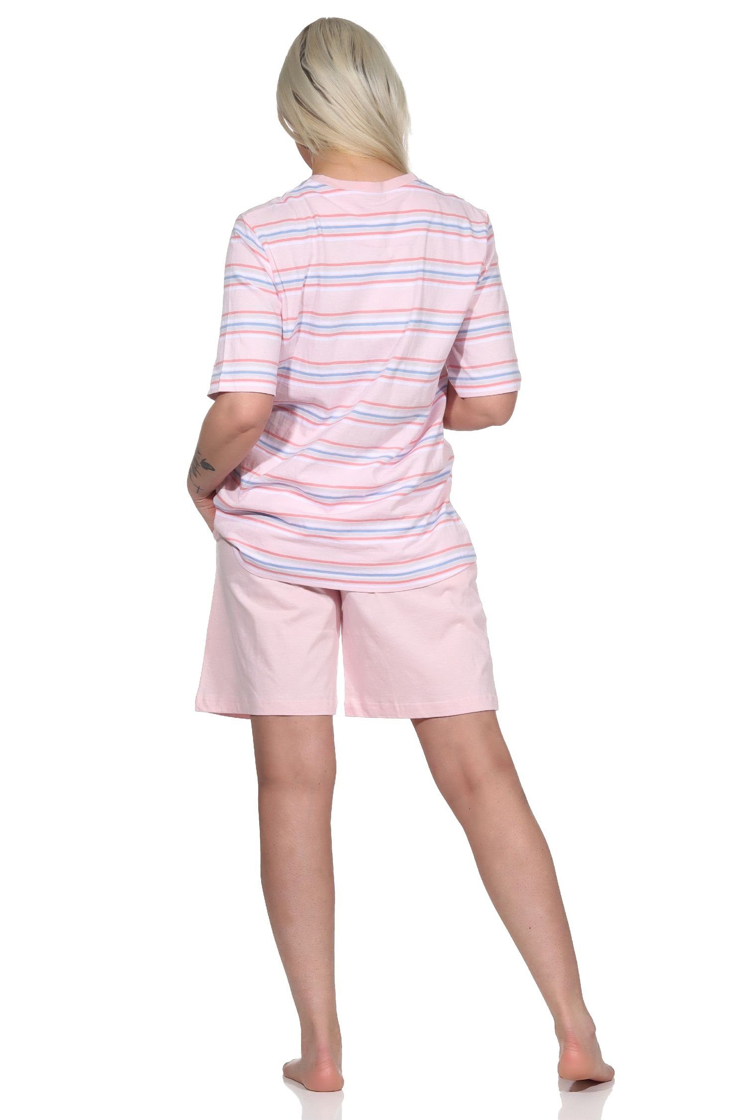 Normann Pyjama rosa Streifen kurzarm Pyjama in Shorty Schlafanzug Damen pastellfarbenen