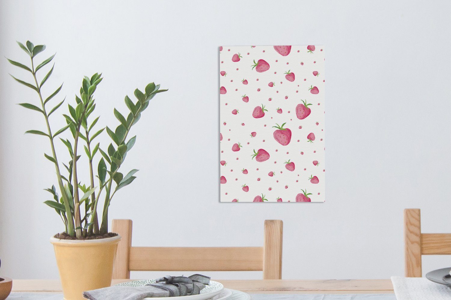 20x30 Leinwandbild Obst Zackenaufhänger, Aquarell, cm Leinwandbild bespannt OneMillionCanvasses® (1 fertig - - Weiß Erdbeere Gemälde, St), - inkl.