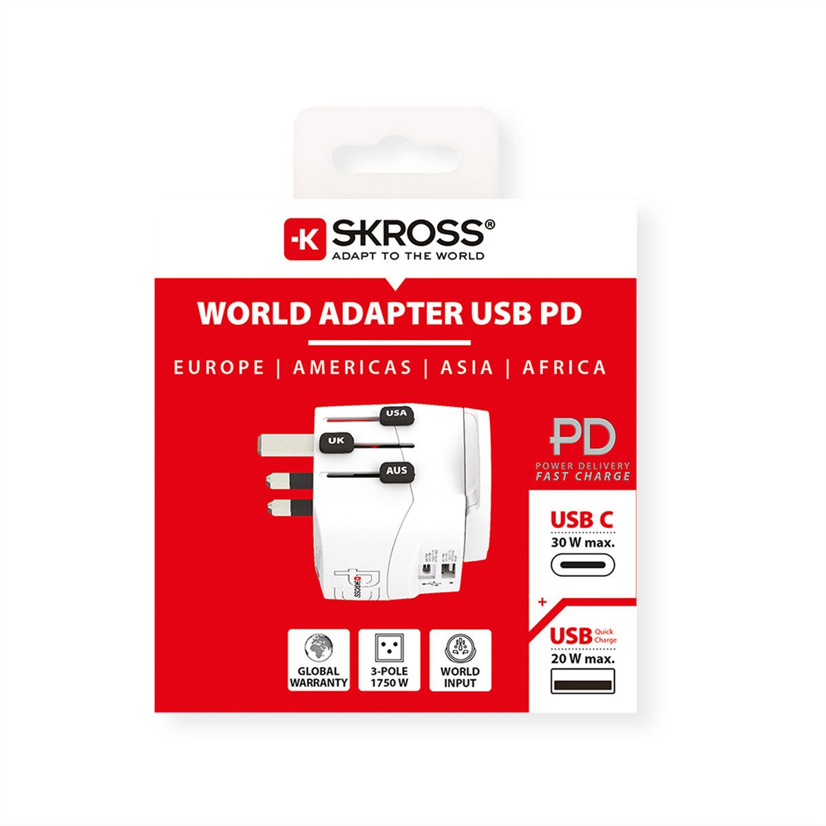 SKROSS PRO Light USB A/C 30PD World Reiseadapter Stromadapter, Weltweit