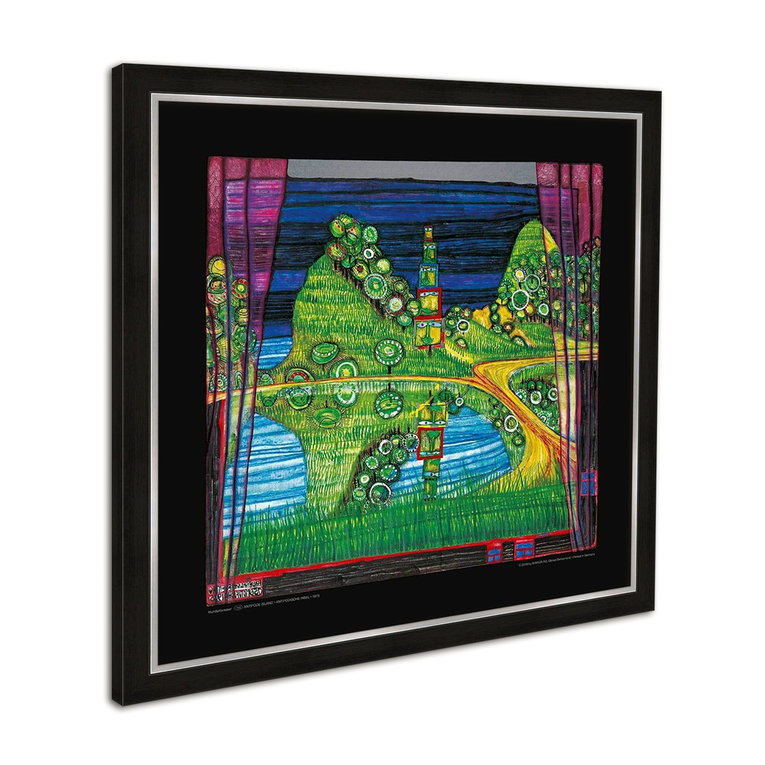 Hundertwasser Wandbild Poster mit Rahmen mit 53x53cm / Bild gerahmt artissimo / Rahmen Bild