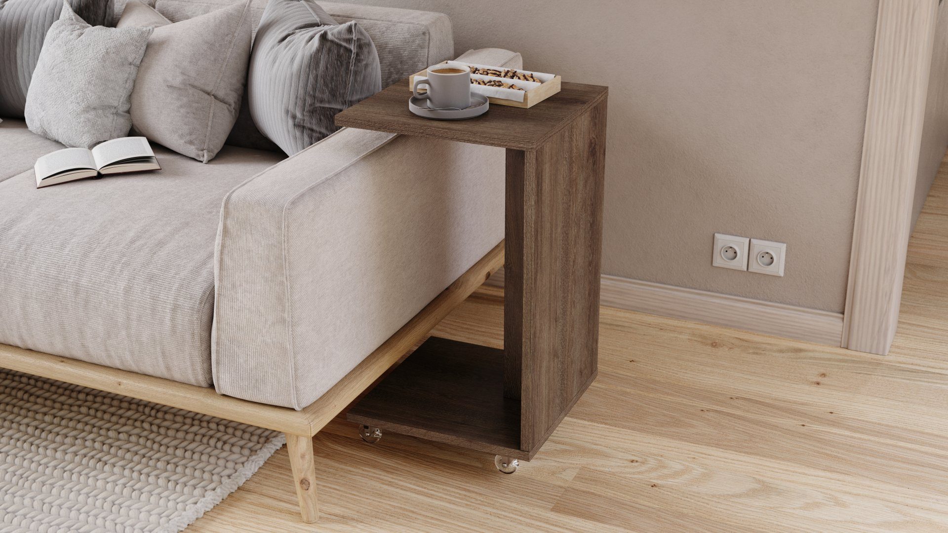 designimpex Beistelltisch Design Hugo Ecktisch Tisch Notebooktisch mit/ohne Rollen, tisch klein, ecktisch, rollbarer tisch, beistelltisch klein,homeoffice
