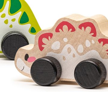 Cubika Lernspielzeug Fahrende Dinos Set 3-teilig Holzspielzeug Autos versch. Farben, Dinosaurier Motorik, motorische Koordination