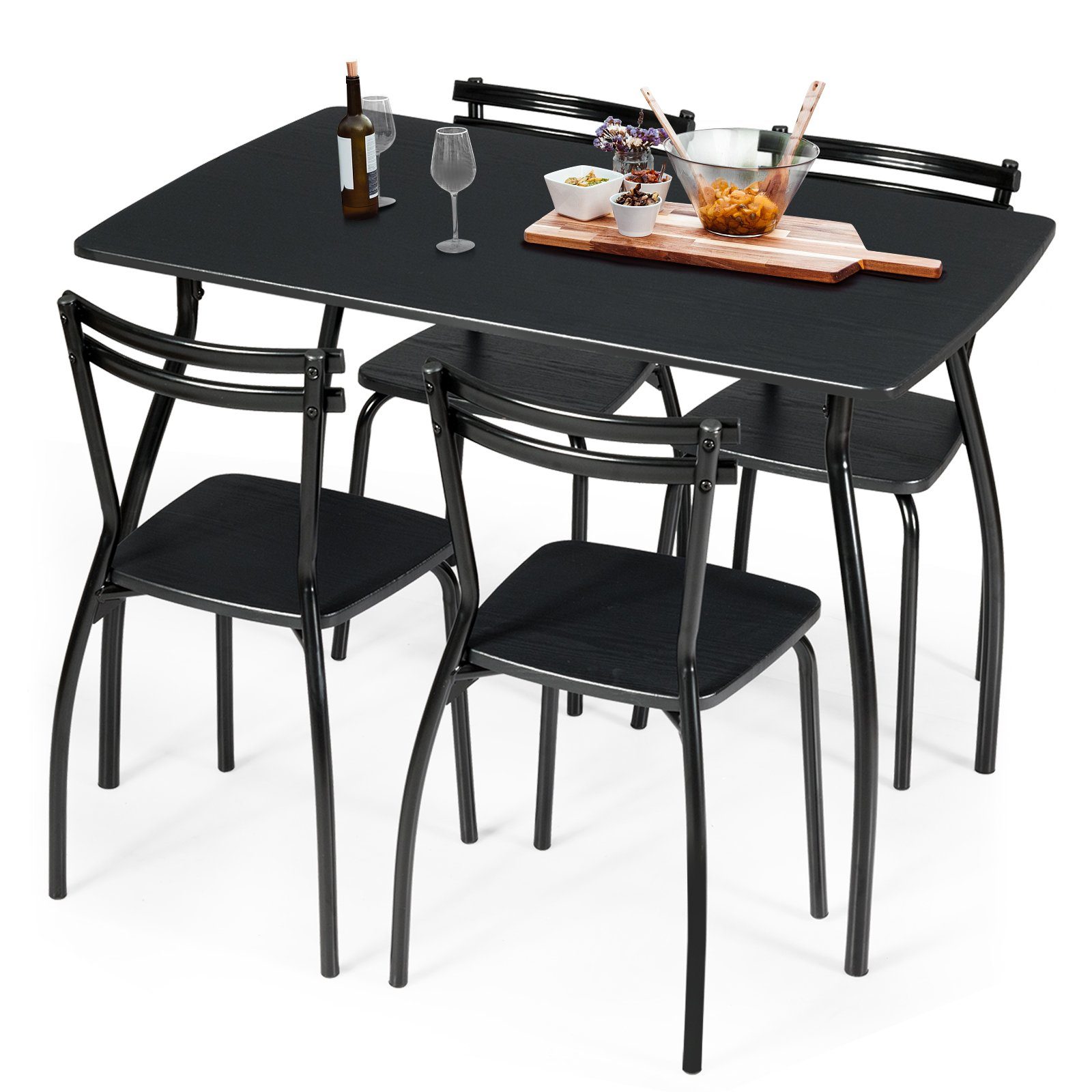 COSTWAY Esstisch, und Stühlen mit 4 Tisch, platzsparend Metallrahmen, 5 tlg