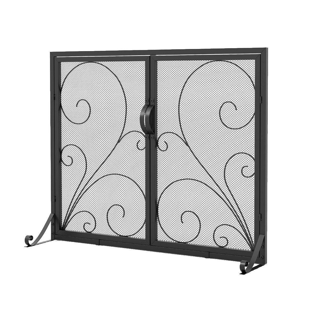 COSTWAY Kamingitter, Kaminschutzgitter mit Doppeltüren&Stützhalterungen, 96cm