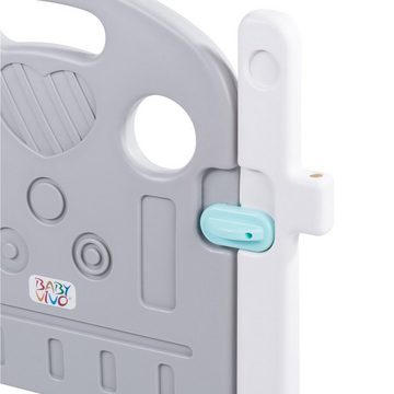 Baby Vivo Laufstall Laufgitter aus Kunststoff 12 Elemente mit Tür in Grau / Weiß - Milo