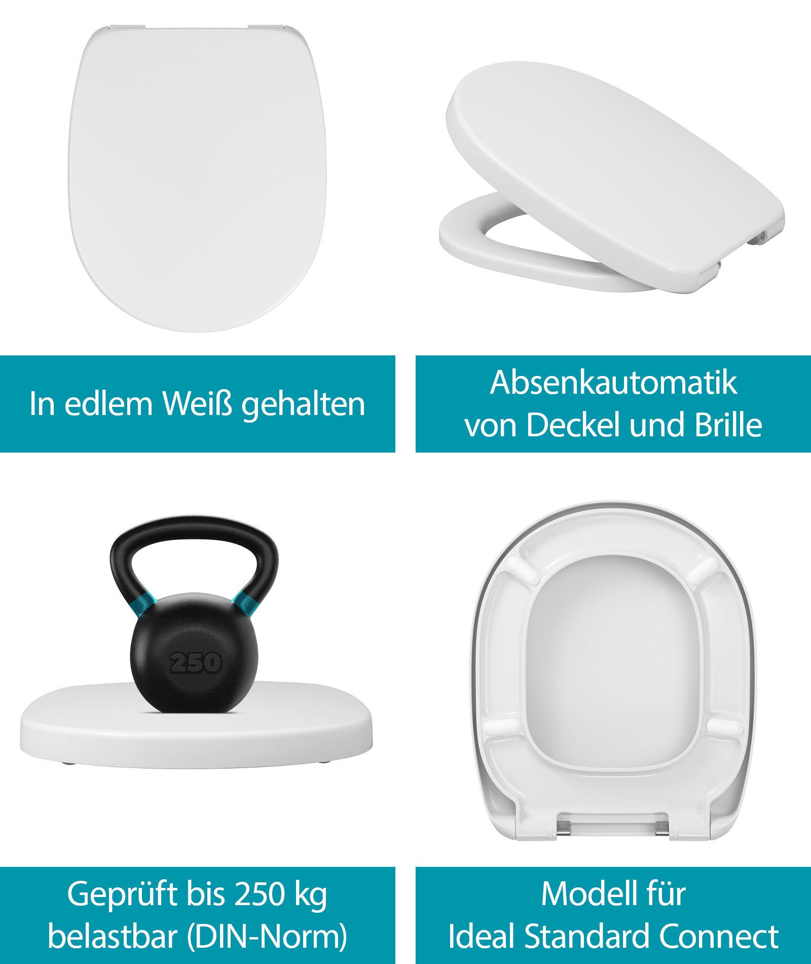 Calmwaters WC-Sitz Connect (Alternative von Calmwaters), Für Ideal Standard Connect, Absenkautomatik, Abnehmbar, 26LP6261