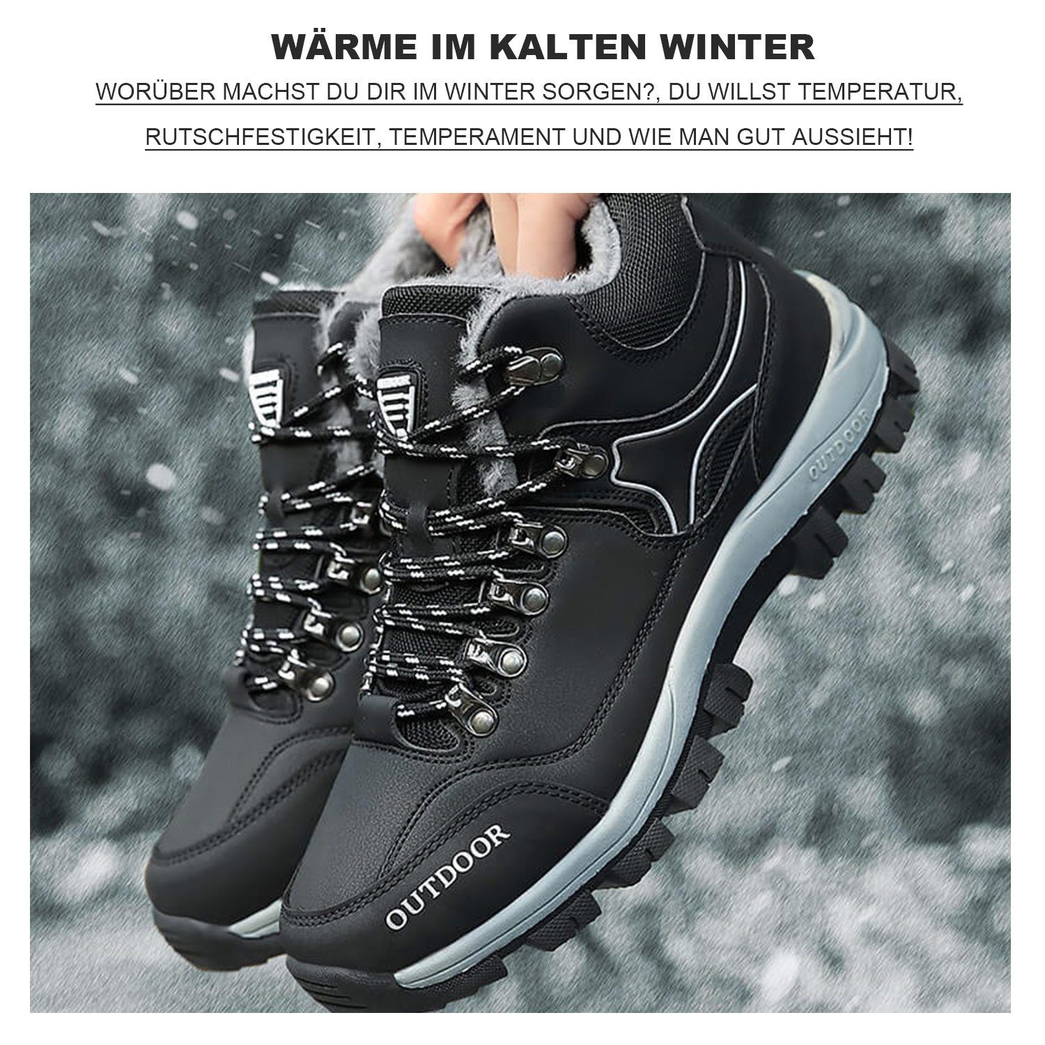 Warm Boots Schneestiefel Trekkingschuhe Wanderstiefel Herren Daisred High-Top Schwarz
