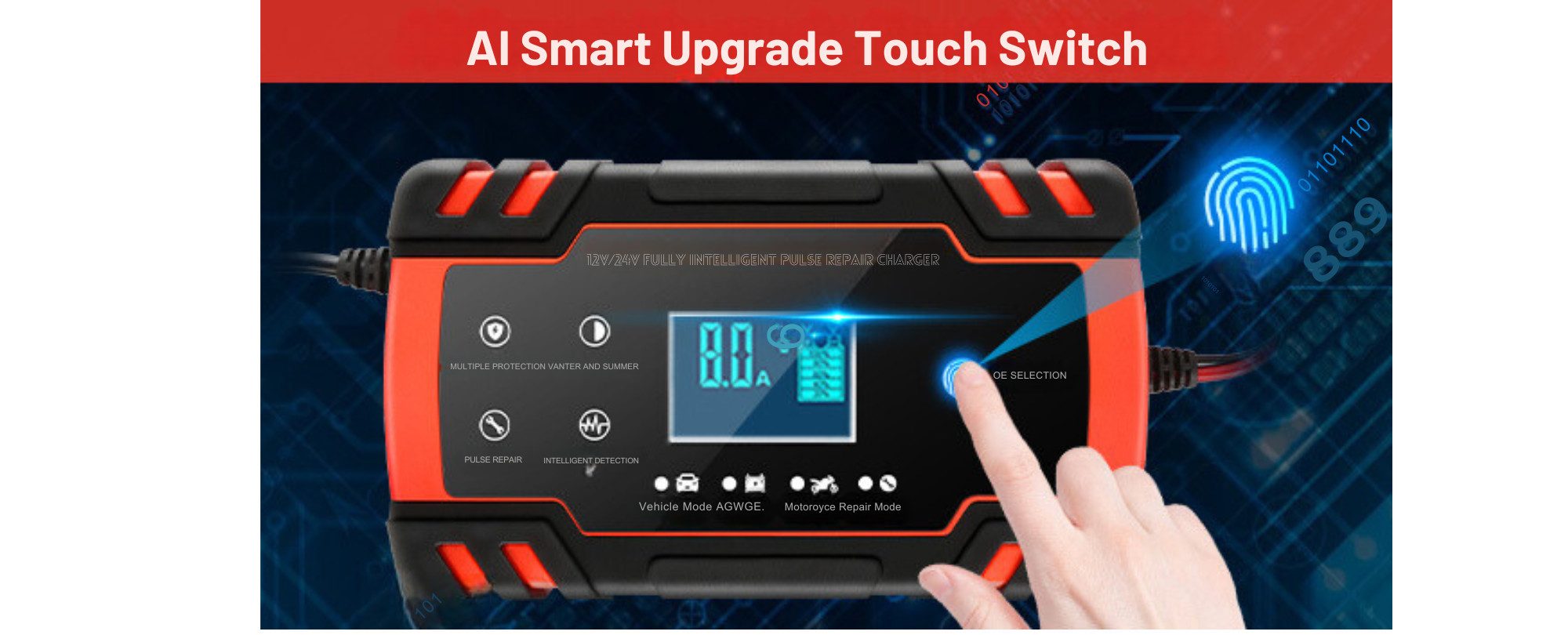 Vivitar Autobatterie-Ladegerät 12V/24V 8A mit LED-Anzeige sicher universell Autobatterie-Ladegerät (für auto, Motorrad, Rasenmäher oder Boot mit intelligenten Funktionen, Intelligentes Wartungsladegerät, vollautomatisches Ladegerät)