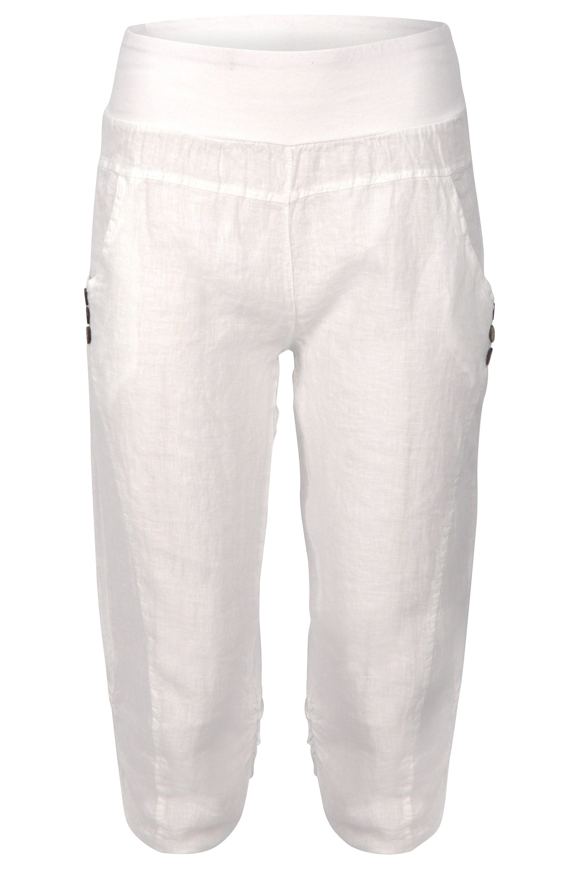 malito more than fashion Leinenhose malito Damen Hose aus Leinen, Stoffhose in Uni Farben, Freizeithose Capri Leinen Hose mit elastischem Bund