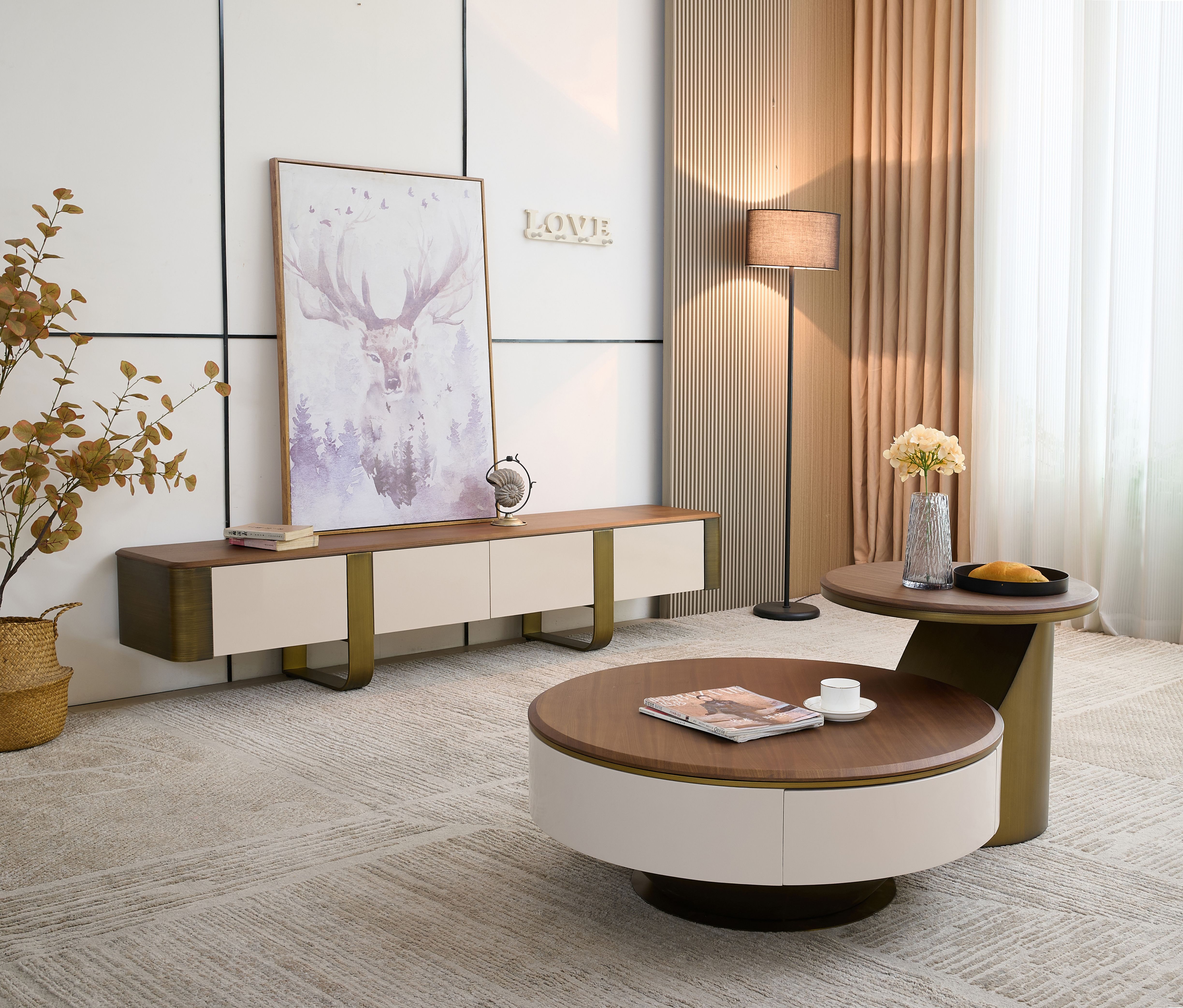 alesvelt Couchtisch edler Beistelltisch weiße Marmor Design 2er Set 90cm Wohnzimmertisch (2er Set), 90cm große Ablagefläche mit Schubladen