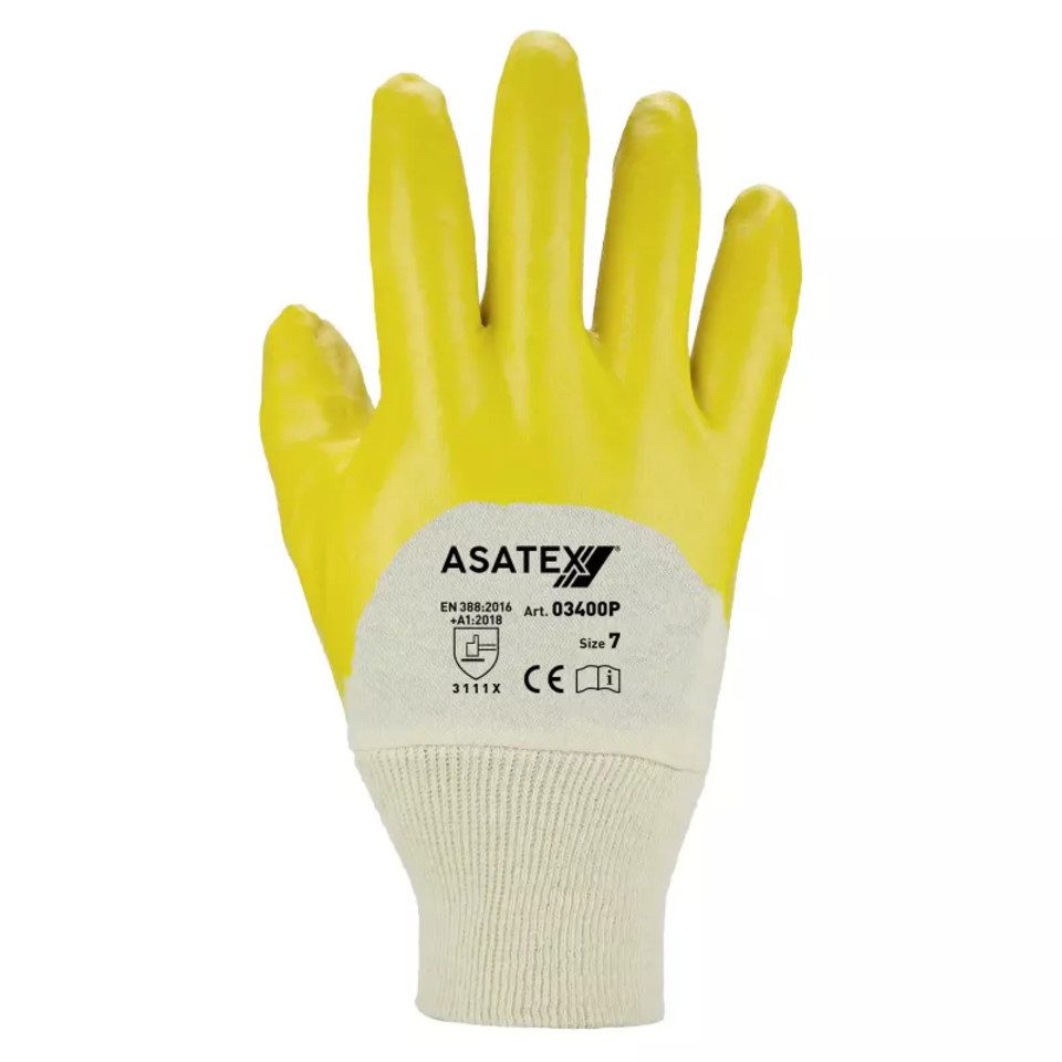 ASATEX Nitril-Handschuhe Handschuh 03400P gelb Strick (Packung, 12-St., VPE= 12 Paar, Gr 7-11) Strickbund/ Atmungsaktiv