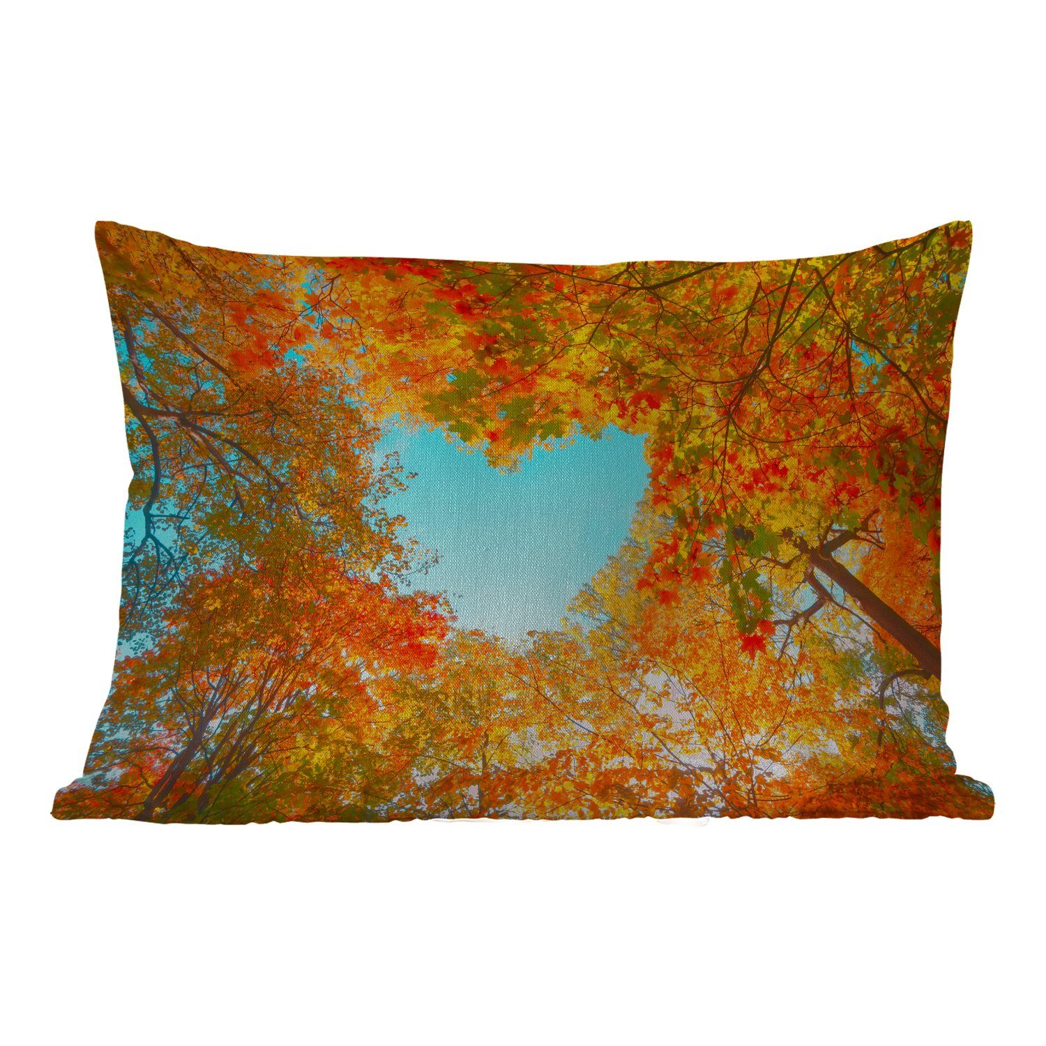 Herz Orange Kissenhülle - Herbst Natur - - Polyester, Herz, MuchoWow - - Dekokissen Bäume Outdoor-Dekorationskissen, Dekokissenbezug,