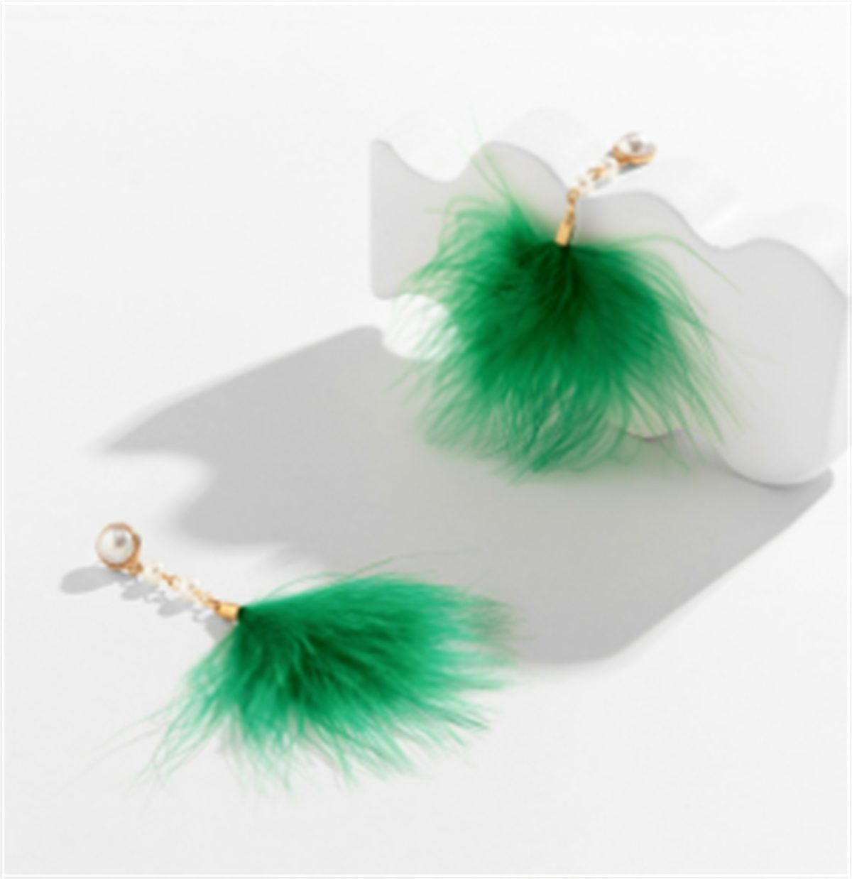 Damen carefully Retro-Perlen-Feder-Quasten-Ohrringe für Paar selected Einfache gold+grün Ohrhänger