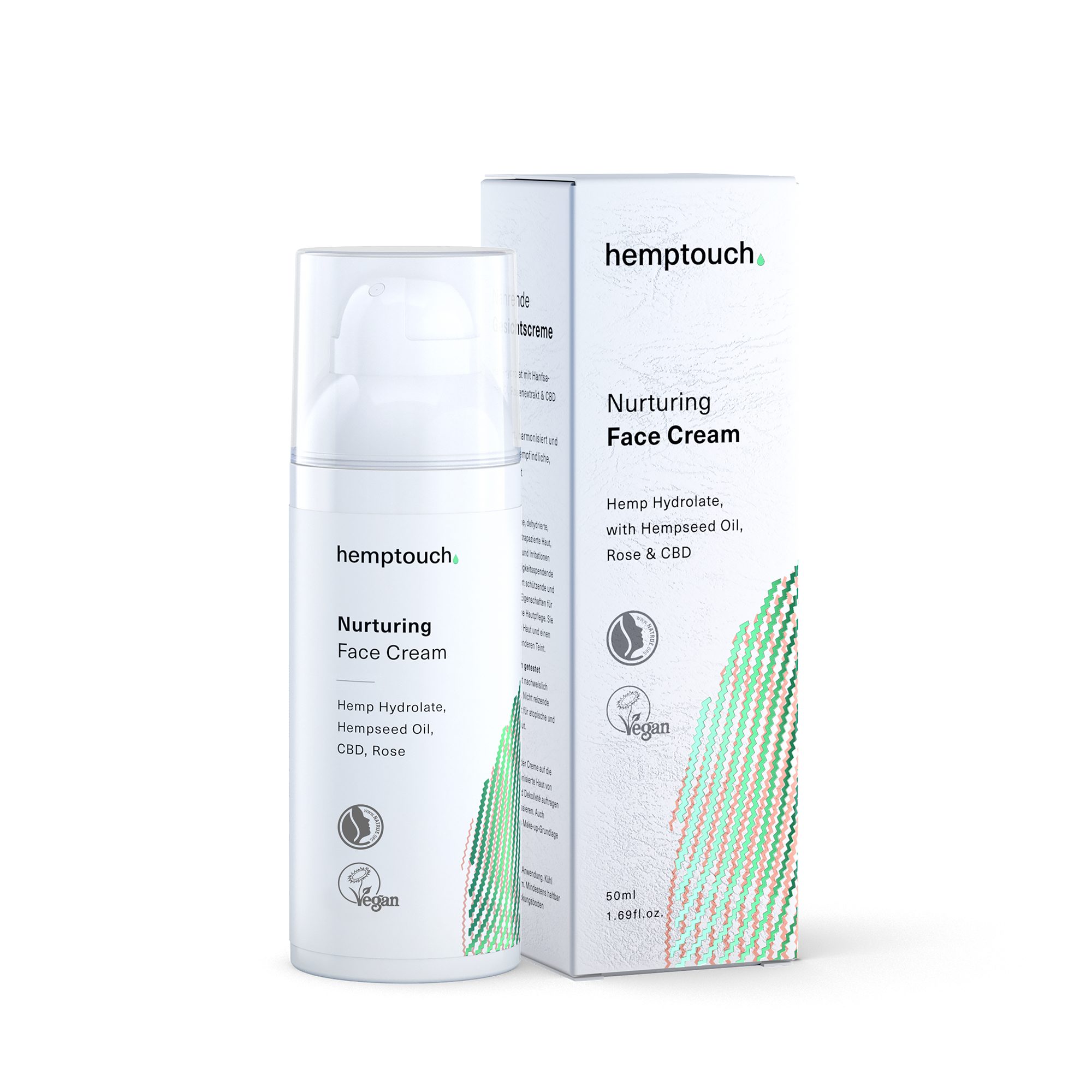 Hemptouch Tagescreme Nährende CBD Gesichtscreme mit Hanföl, Hanfhydrolat, Hyaluronsäure mildert erste Anzeichen von Hautalterung wie Rötungen sensibler Haut