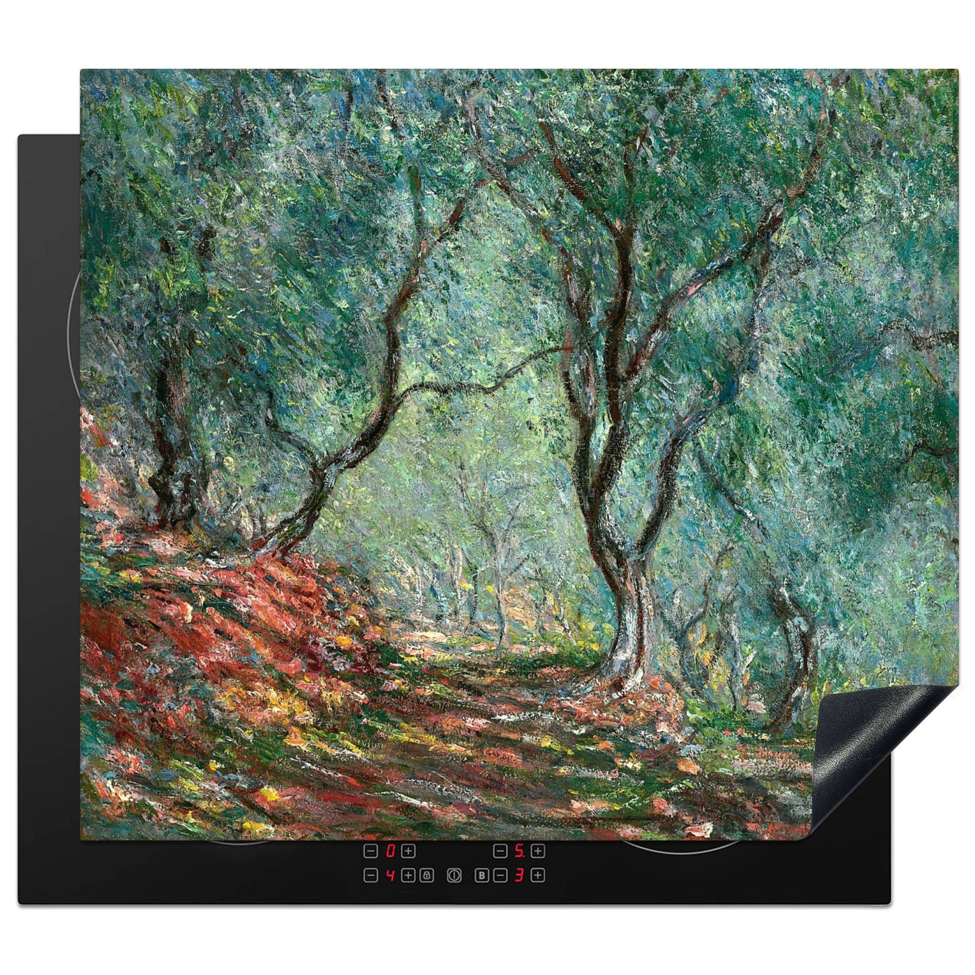 MuchoWow Herdblende-/Abdeckplatte Moreno die cm, Ceranfeldabdeckung tlg), für (1 Claude Olivenbäume von Garten von küche, 59x52 Monet, Induktionsmatte - Gemälde Vinyl, im