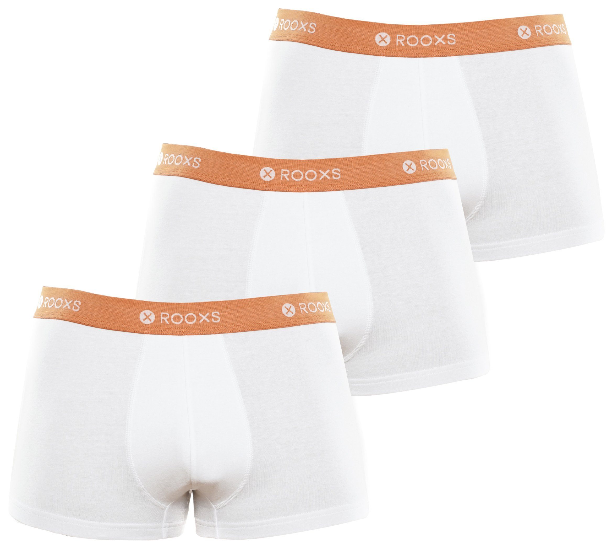 ROOXS Boxershorts Enge Unterhosen Herren Männer (3-St) Baumwolle Retroshorts 03 Weiß - Orange