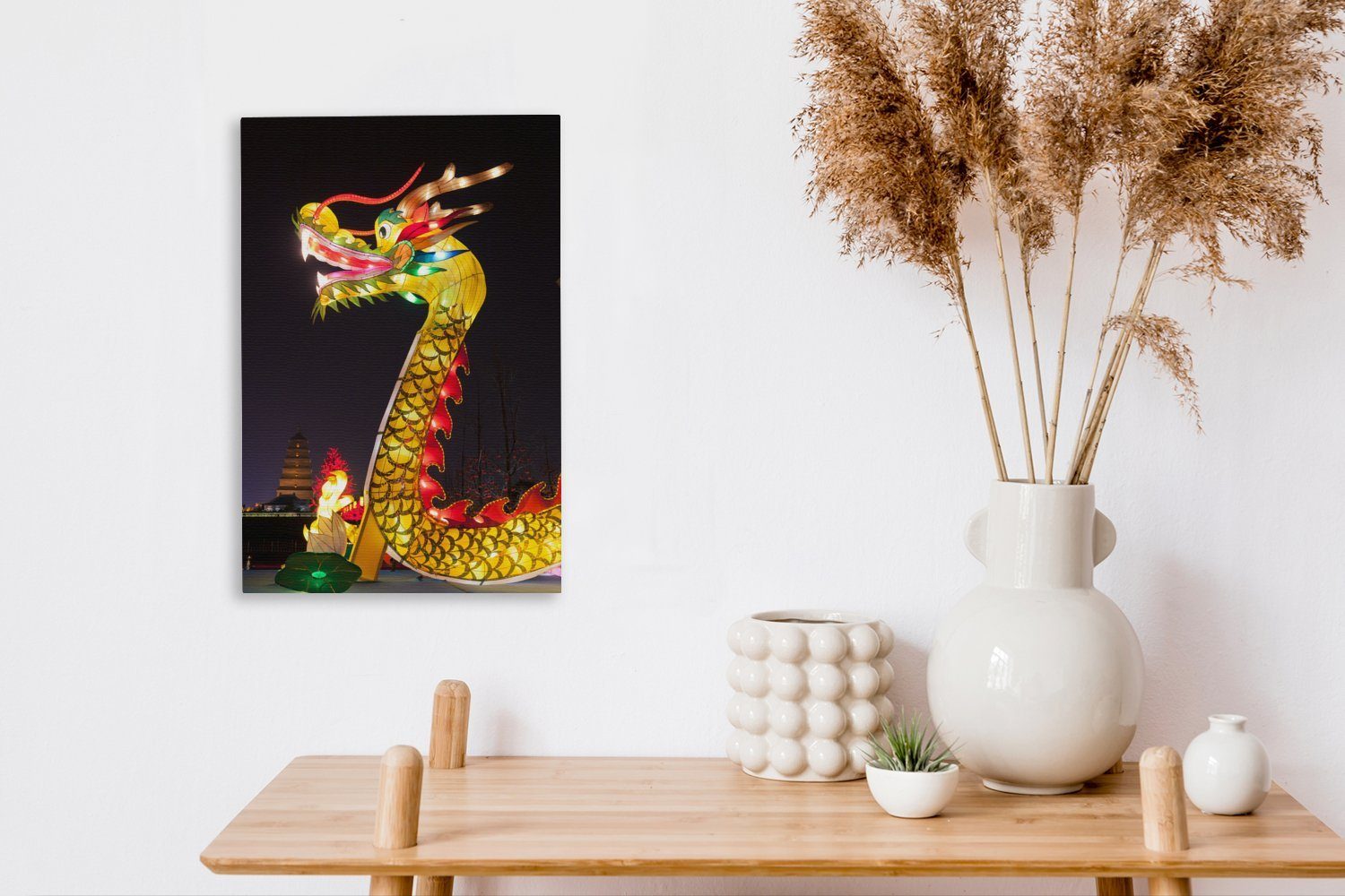 OneMillionCanvasses® Leinwandbild Chinesischer Drache mit St), cm Zackenaufhänger, (1 Nacht, inkl. bespannt in Leinwandbild 20x30 Licht fertig Gemälde, der