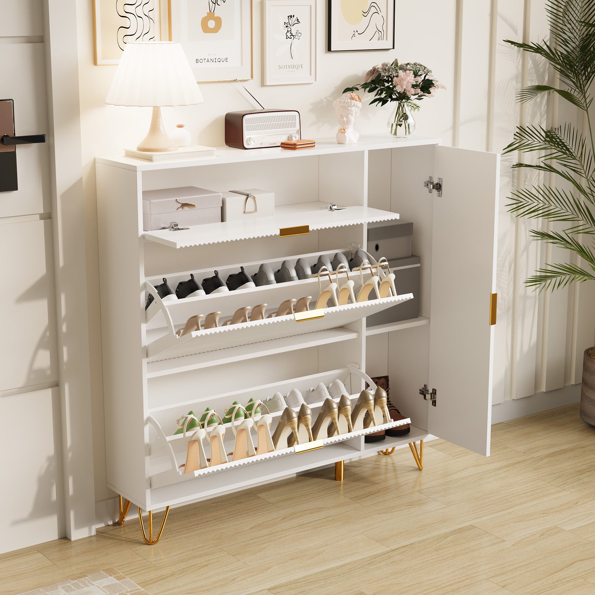 PXloue Schuhschrank Schuhregal Schuhkipper mit Kippsicherung (Schuhkommode günstig online kaufen
