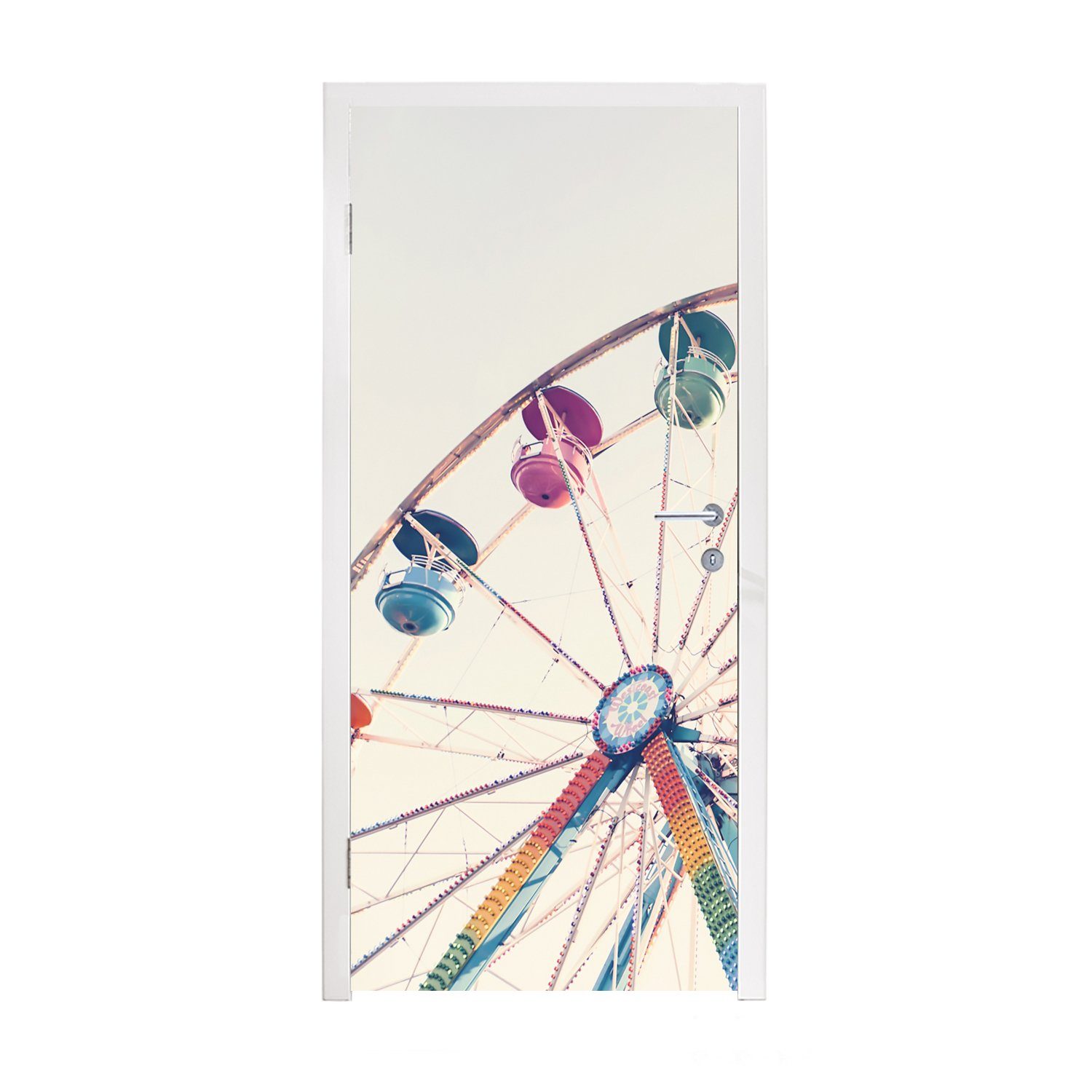 MuchoWow Türtapete Riesenrad - Attraktion - Luft - Sommer - Orange, Matt, bedruckt, (1 St), Fototapete für Tür, Türaufkleber, 75x205 cm