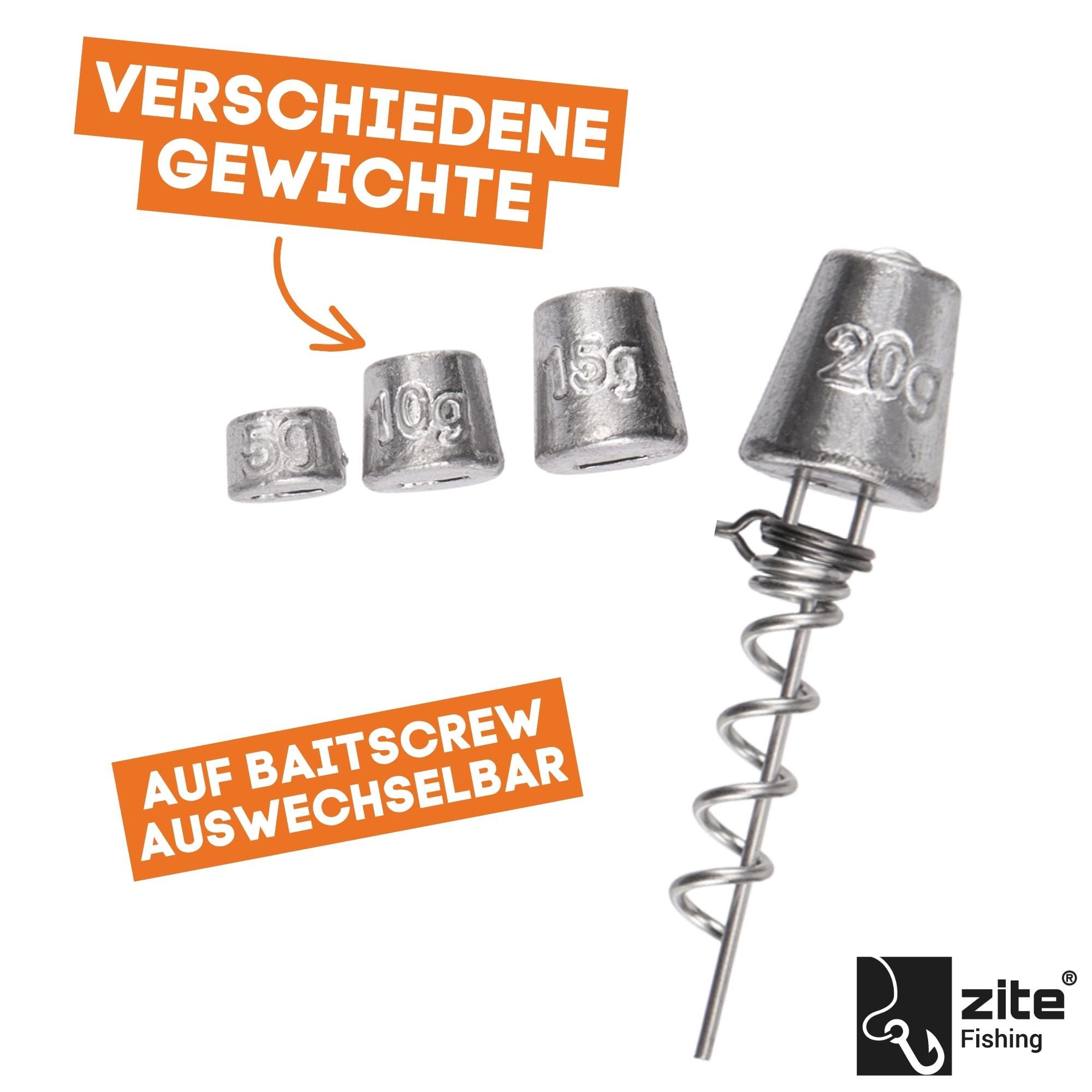 Zite Drillingshaken Variables Hechtsystem S, L 5-20g Natur & UV Neon Gummiköder Angeln, (Fertigmontage)