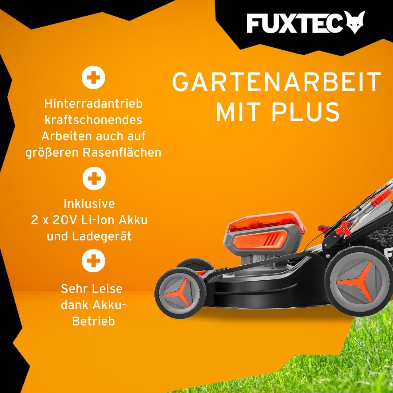 FUXTEC Elektrorasenmäher FX-RME43, 43 cm Schnittbreite, 43 cm Schnittbreite, 45 L Fangkorb, 220 V, 1200 Watt