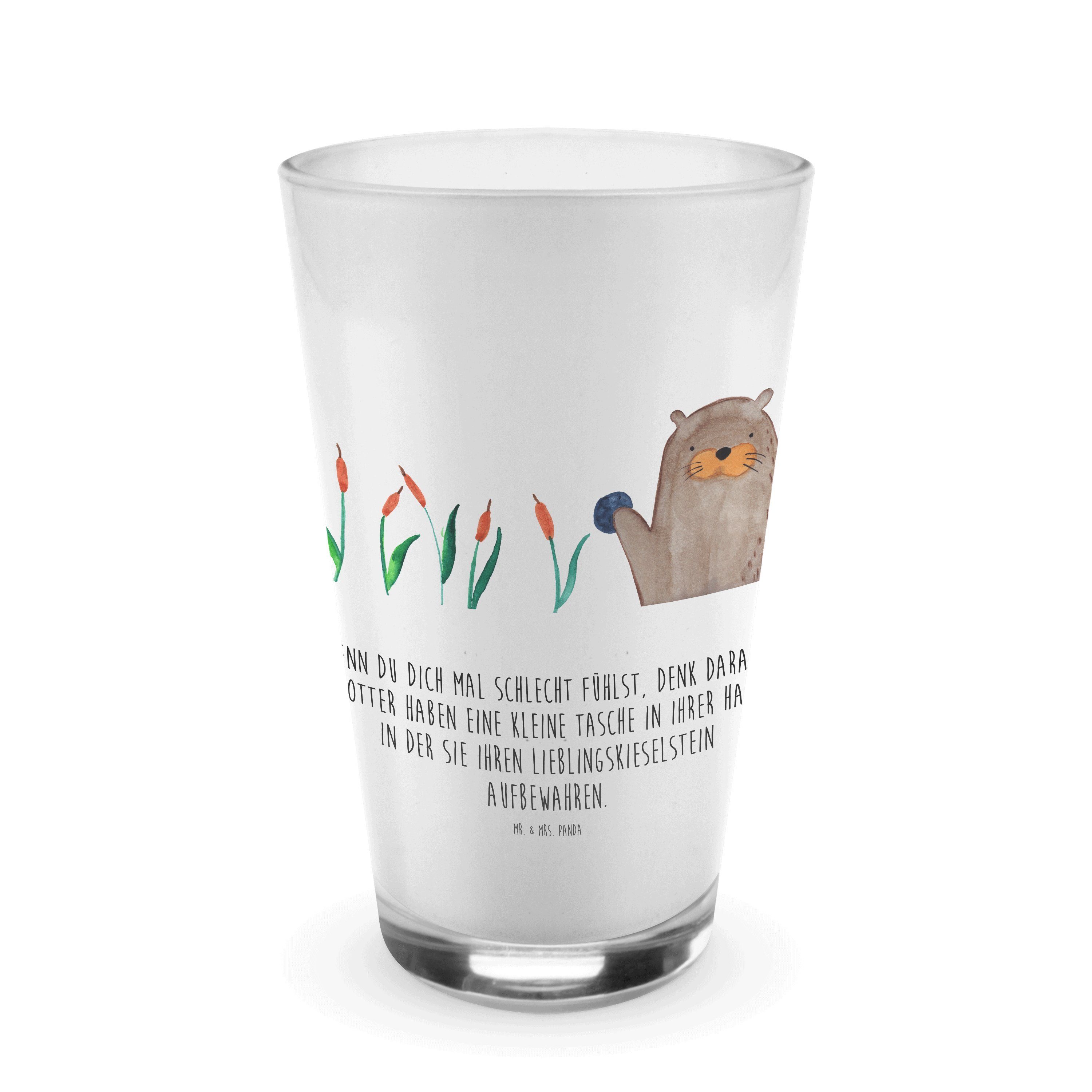 Premium Stein mit Fischotter, - Panda Cappuccin, Geschenk, - Transparent Glas, Mr. Mrs. & Glas Glas Otter