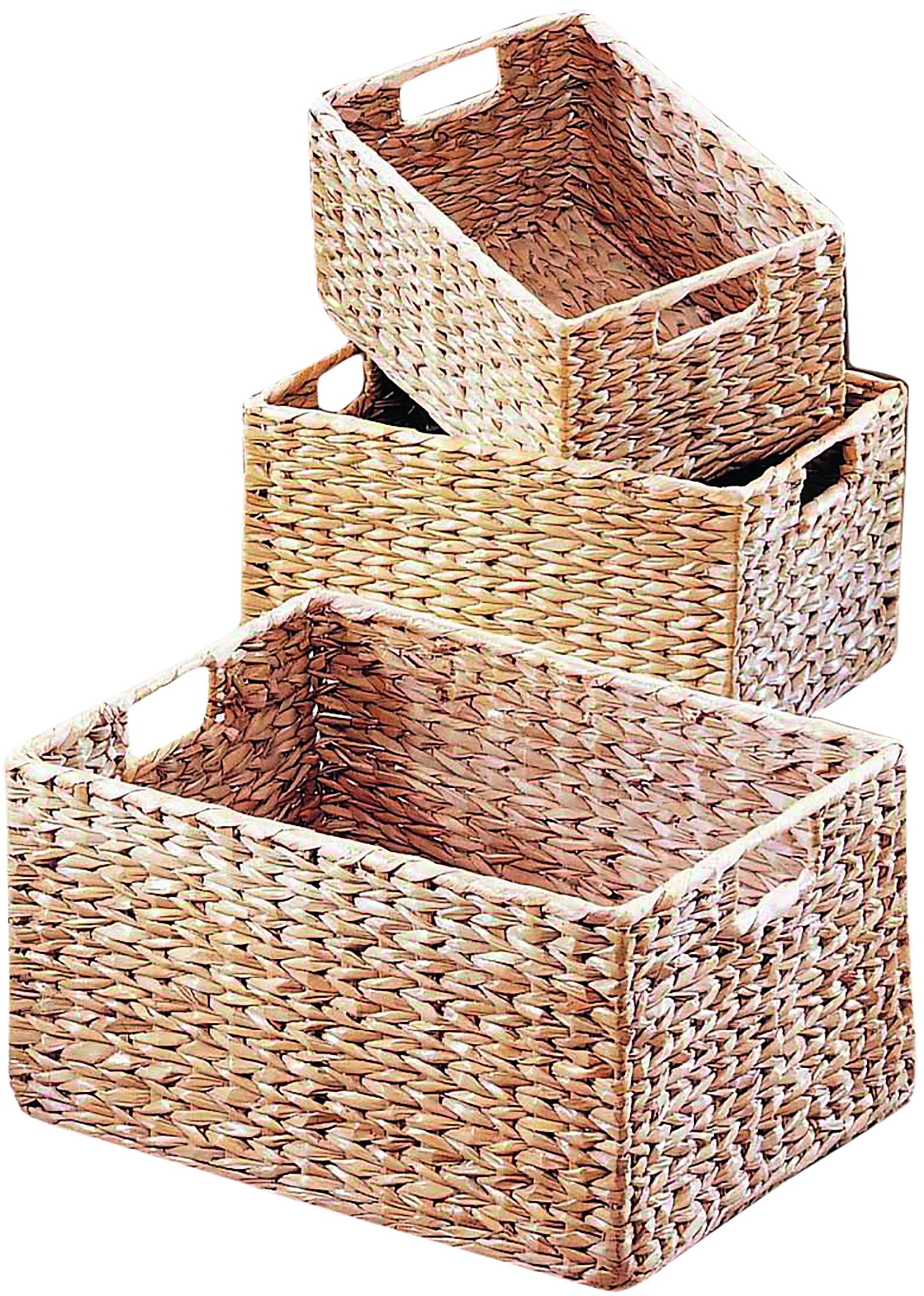 Aufbewahrungskorb Regalbox eckig aus Wasserhyazinthe im 3er Set