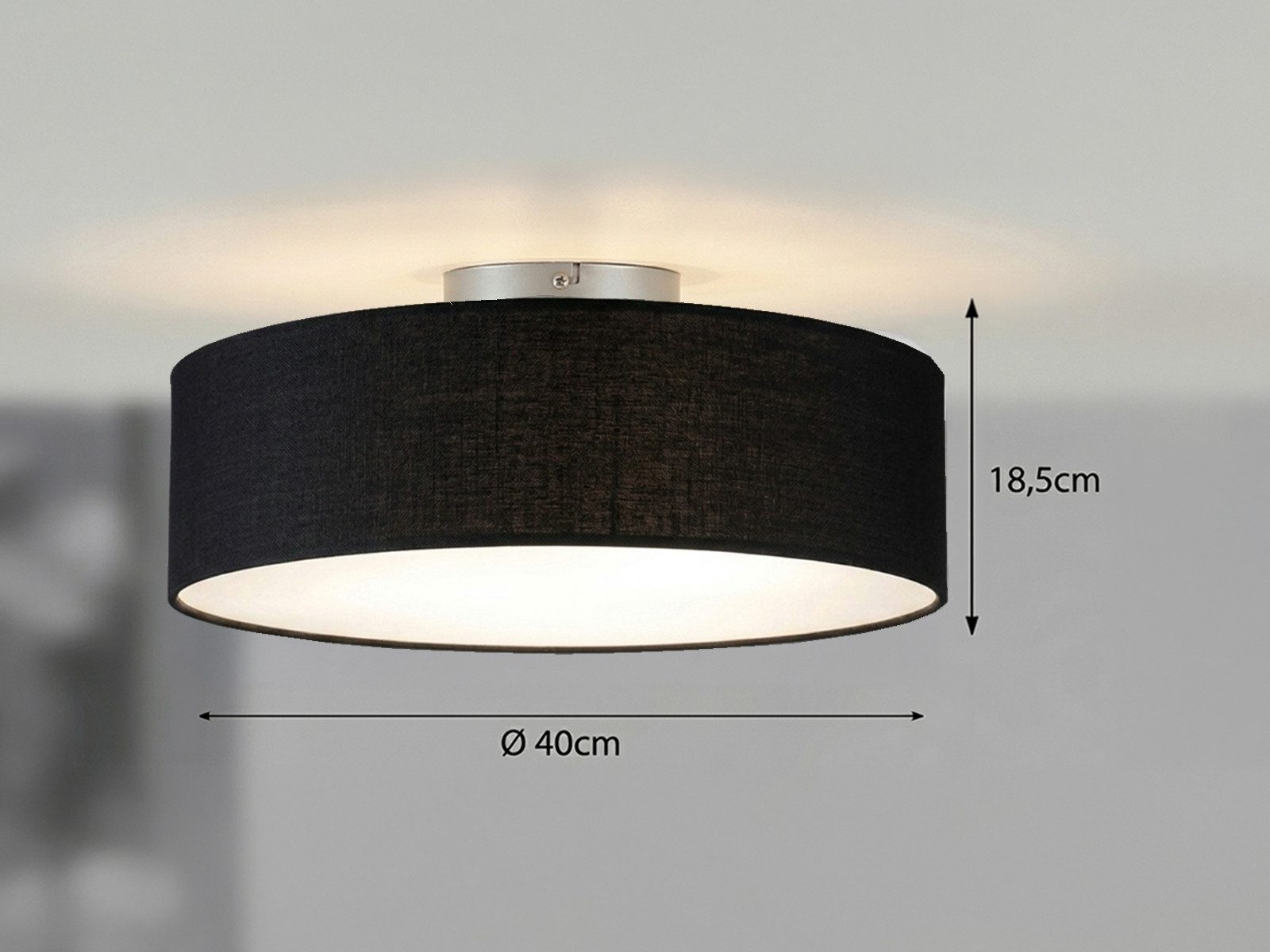 meineWunschleuchte Deckenleuchte mit Stoff Lampenschirm Schwarz Ø 40cm, ohne Leuchtmittel, Stoff-Lampe, gemütliche Deckenlampe, E14 Schlafzimmerlampe rund – Bild 4 von 5