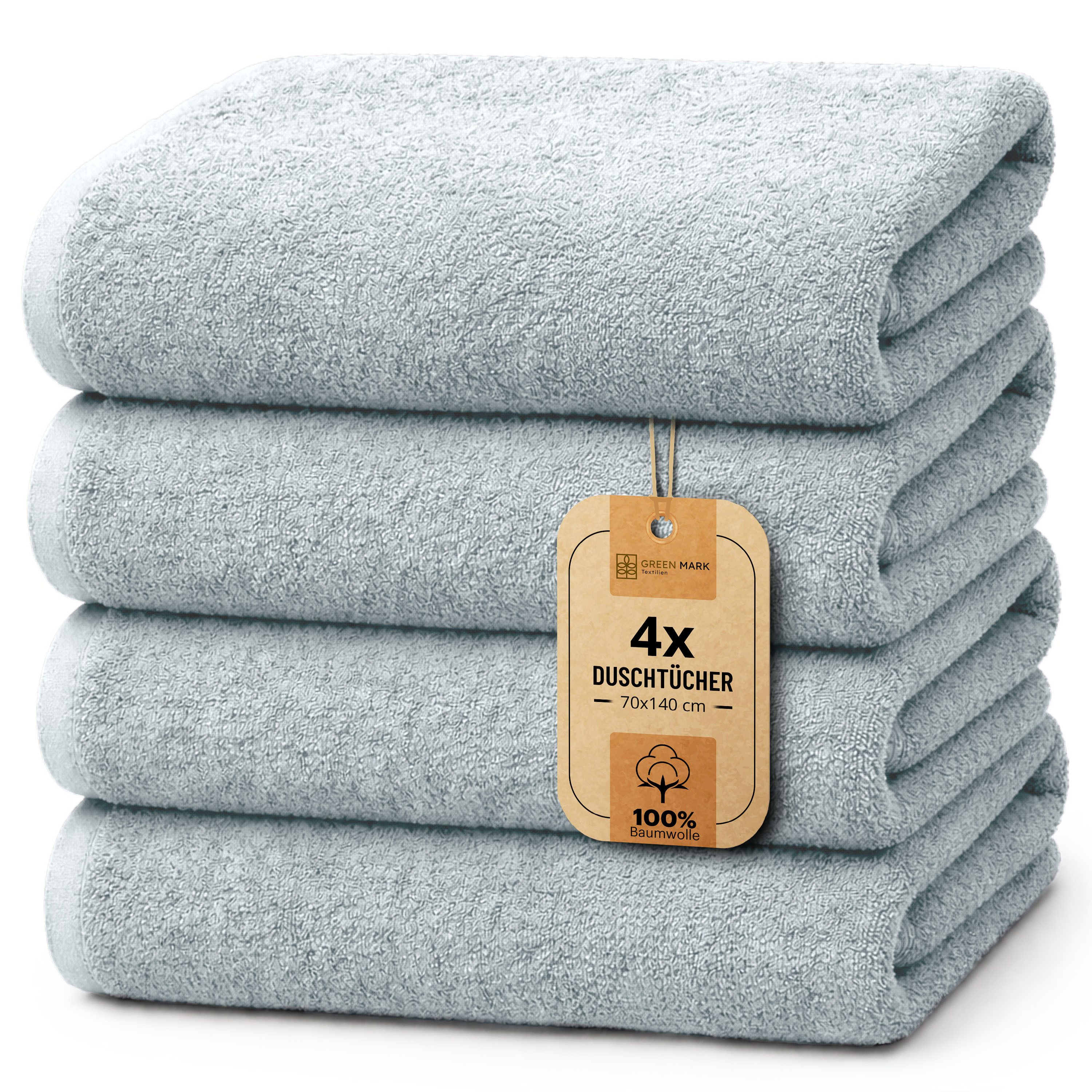 NatureMark Duschtuch 4er-Sparpack Frottier Duschtücher 70x140cm, 100% Baumwolle (4-St), Duschhandtuch 70x140cm Weiß