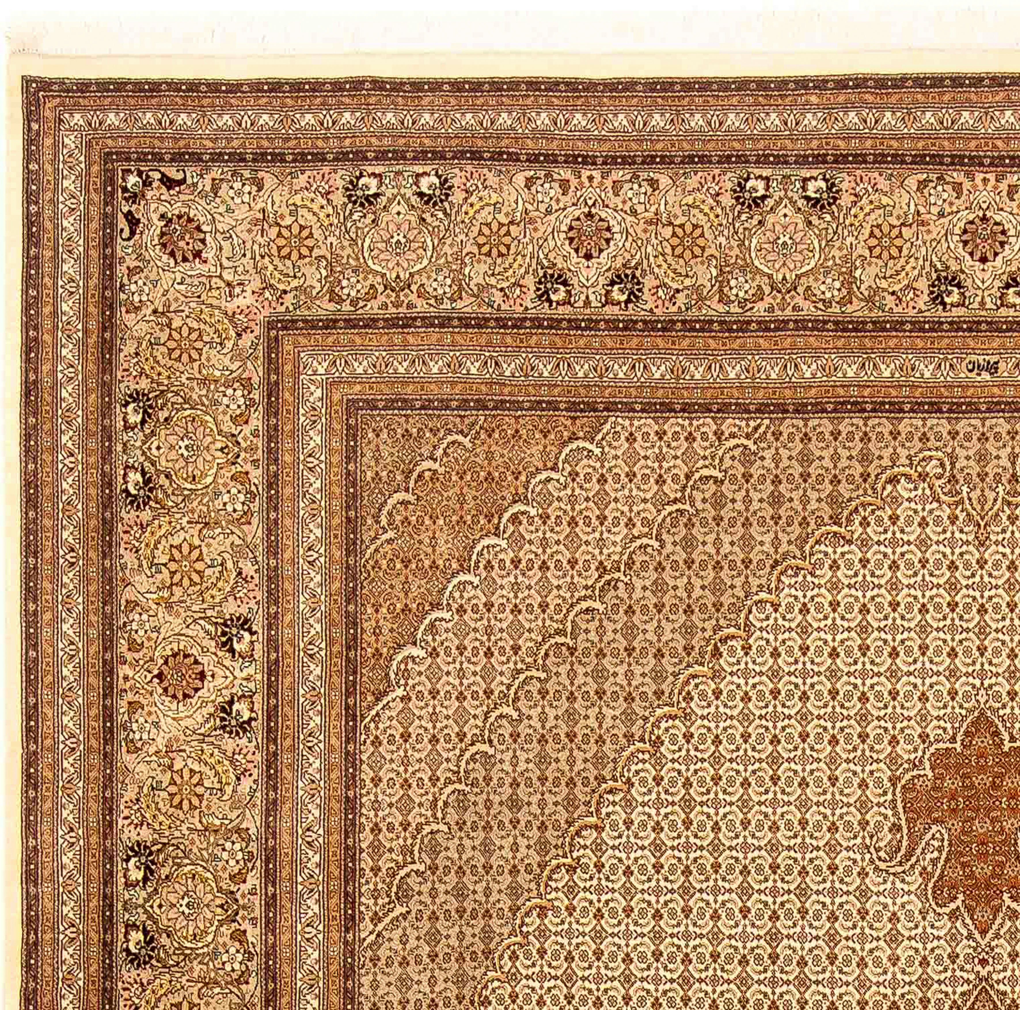 Orientteppich Perser - Täbriz - 361 x 249 cm - hellbraun, morgenland, rechteckig, Höhe: 10 mm, Wohnzimmer, Handgeknüpft, Einzelstück mit Zertifikat
