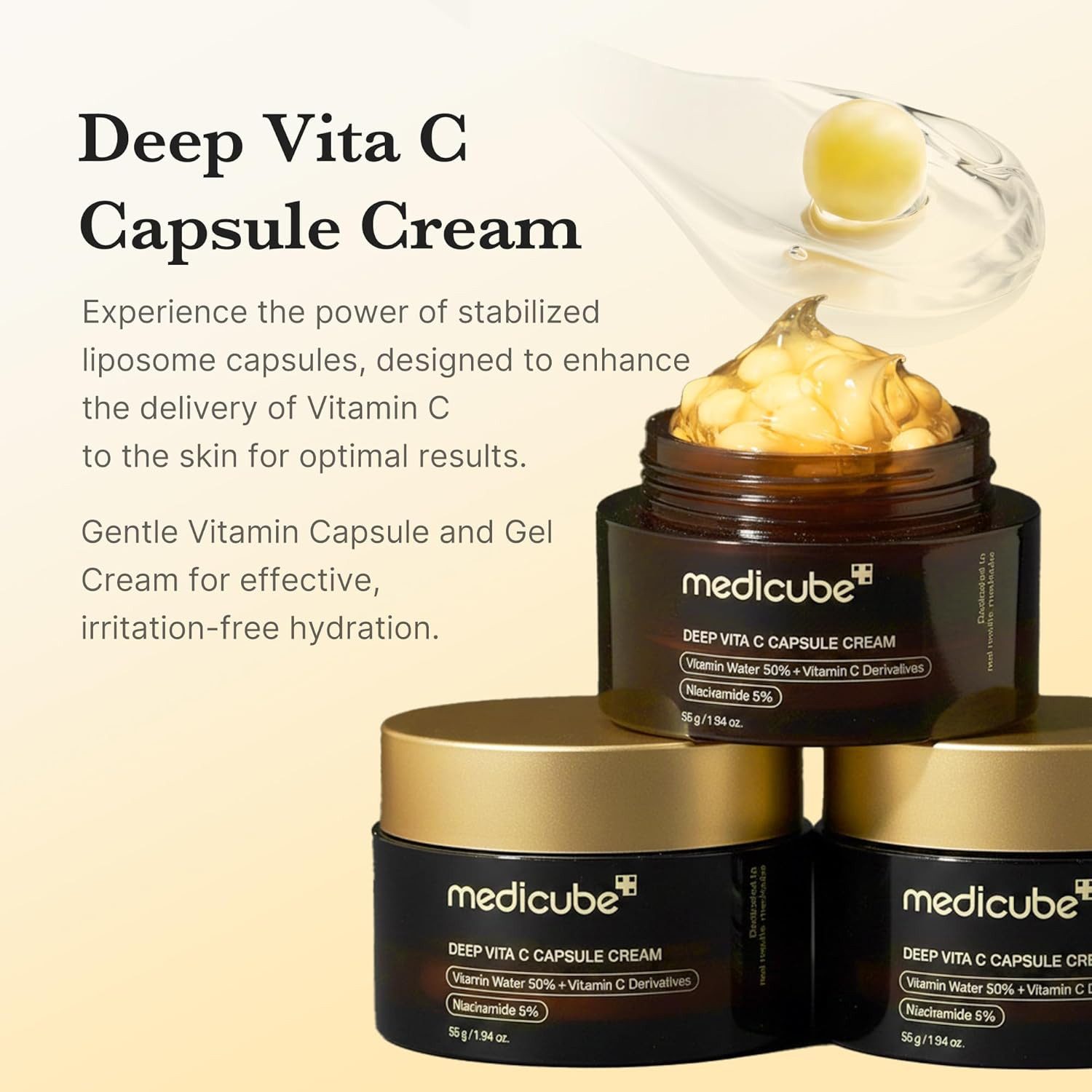 Medicube Gesichtspflege Deep Vita C Capsule Cream Verbessert den Hautton und reduziert Hautpigmente, innovative Feuchtigkeitscreme