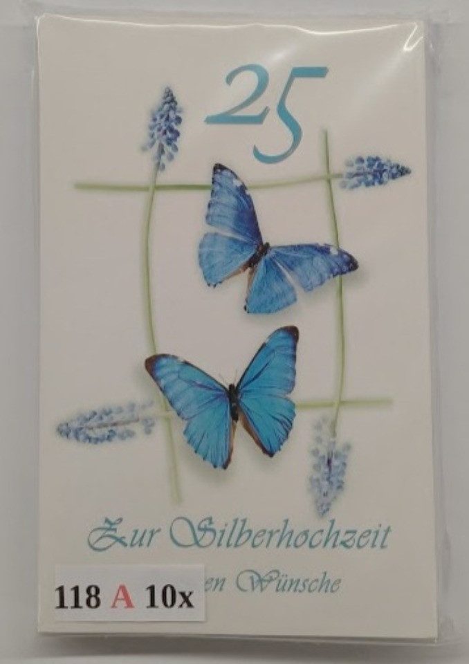LYSCO Grußkarten 10 Glückwunschkarten Silberhochzeit 25 Jahre Ehe + DIN A6 Umschlag, Ehe Karte Geschenk Hochzeitstag Feier, 4seitig - klappbar