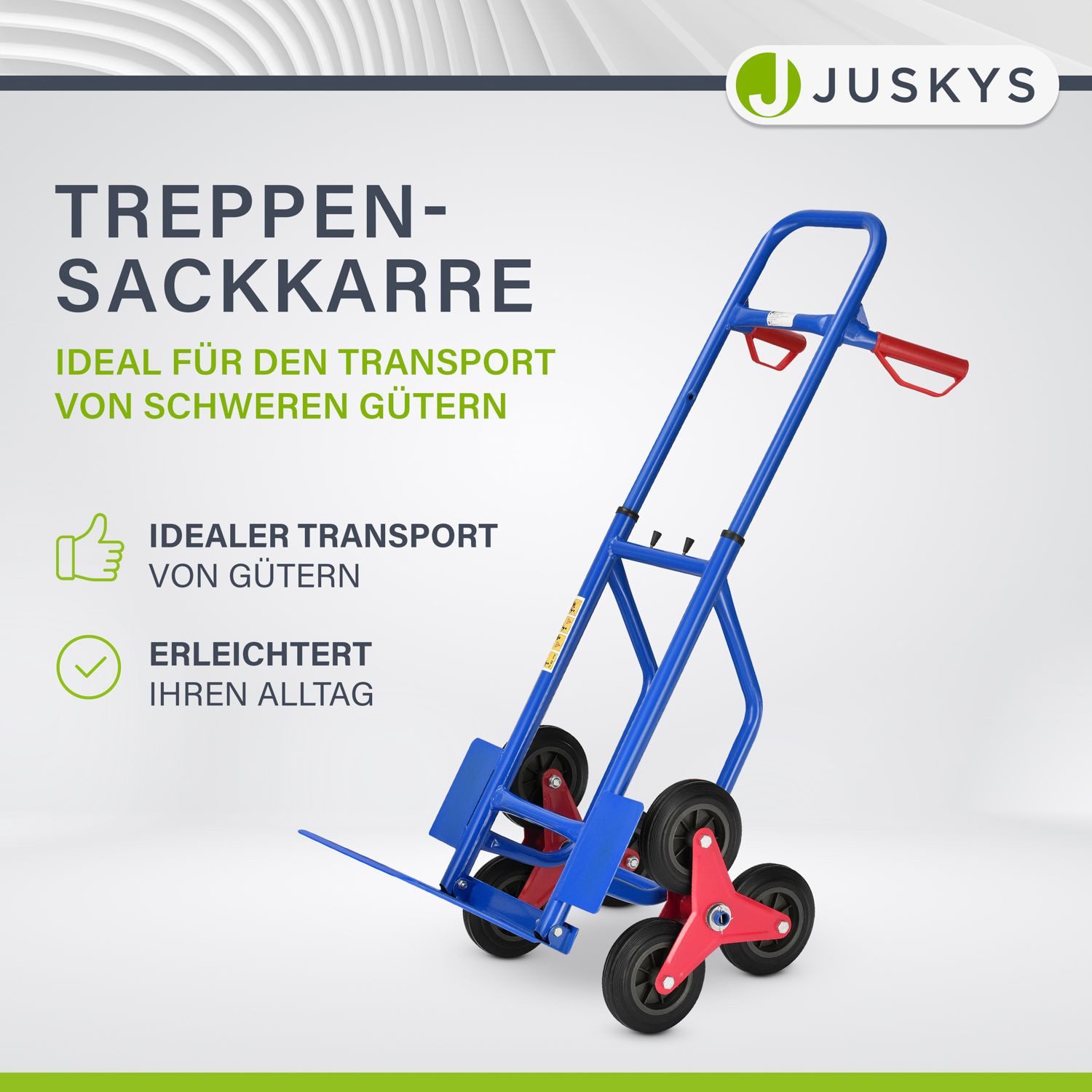 Juskys stair climbing hand truck, foldable, with hard rubber tires and steel frame, up to 100 kg