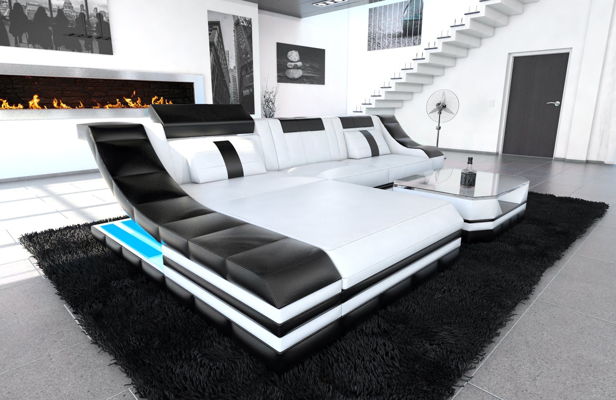 Sofa Dreams Ecksofa Ledercouch Sofa Leder Turino L Form Ledersofa, Couch, mit LED, wahlweise mit Bettfunktion als Schlafsofa, Designersofa