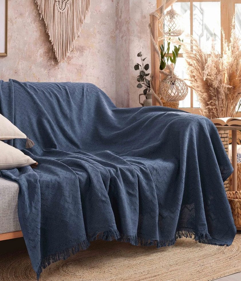 Plaid Plaid Ibiza aus Biobaumwolle in Dunkelblau, Sandiik