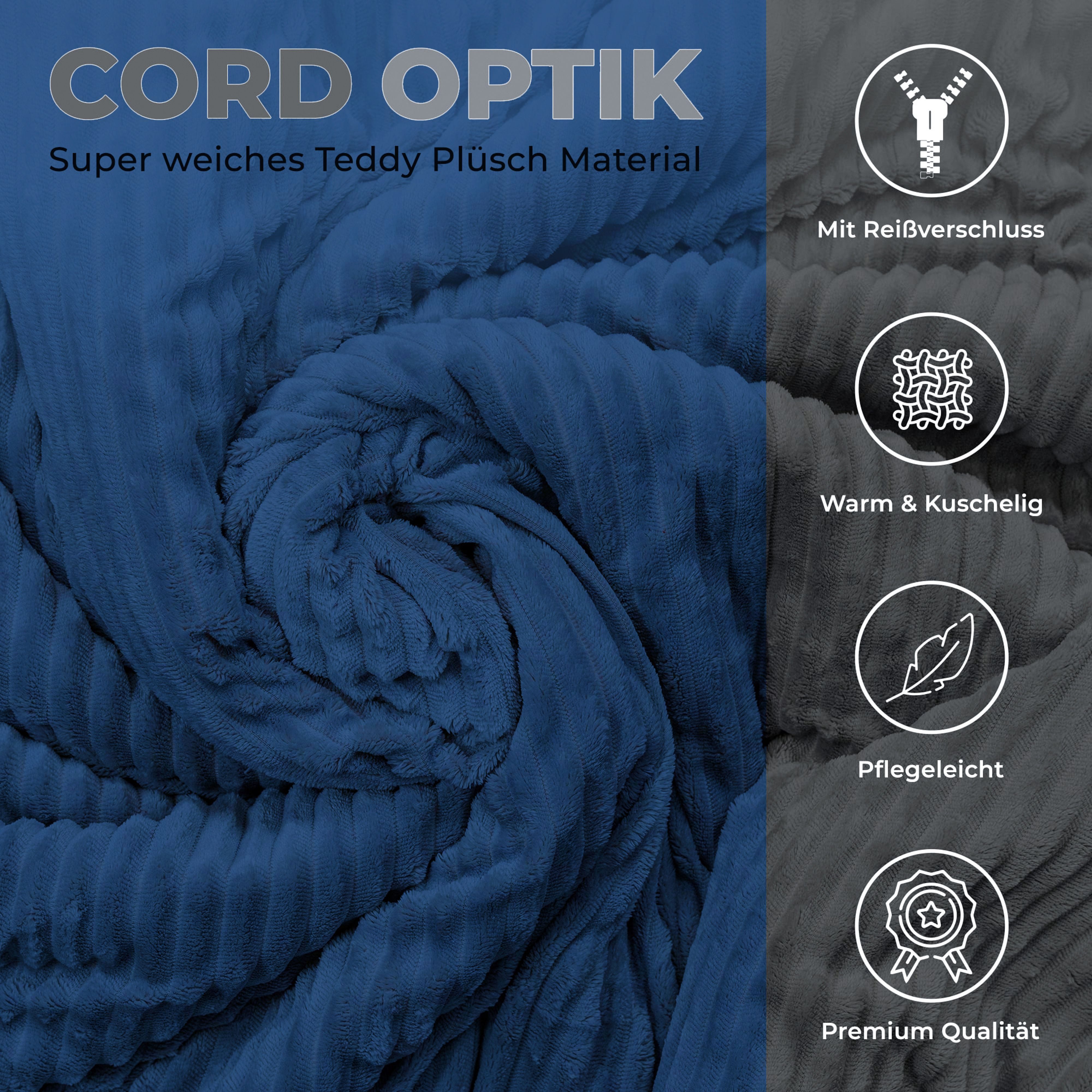 One Home Bettwäsche Winter Cashmere Touch Cord Optik, Fleece, 2 teilig, kuschelig flauschig warmes weiches Flanell Teddy Plüsch – Bild 5 von 5
