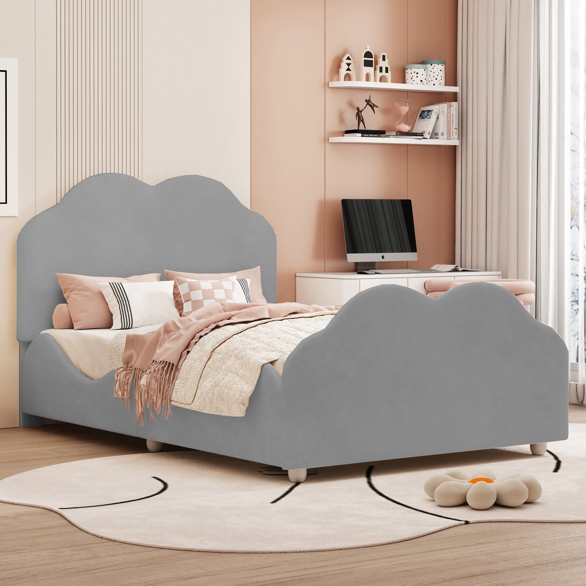 Flieks Kinderbett, süße Wolkenform Einzelbett Polsterbett 90x200cm Samt günstig online kaufen