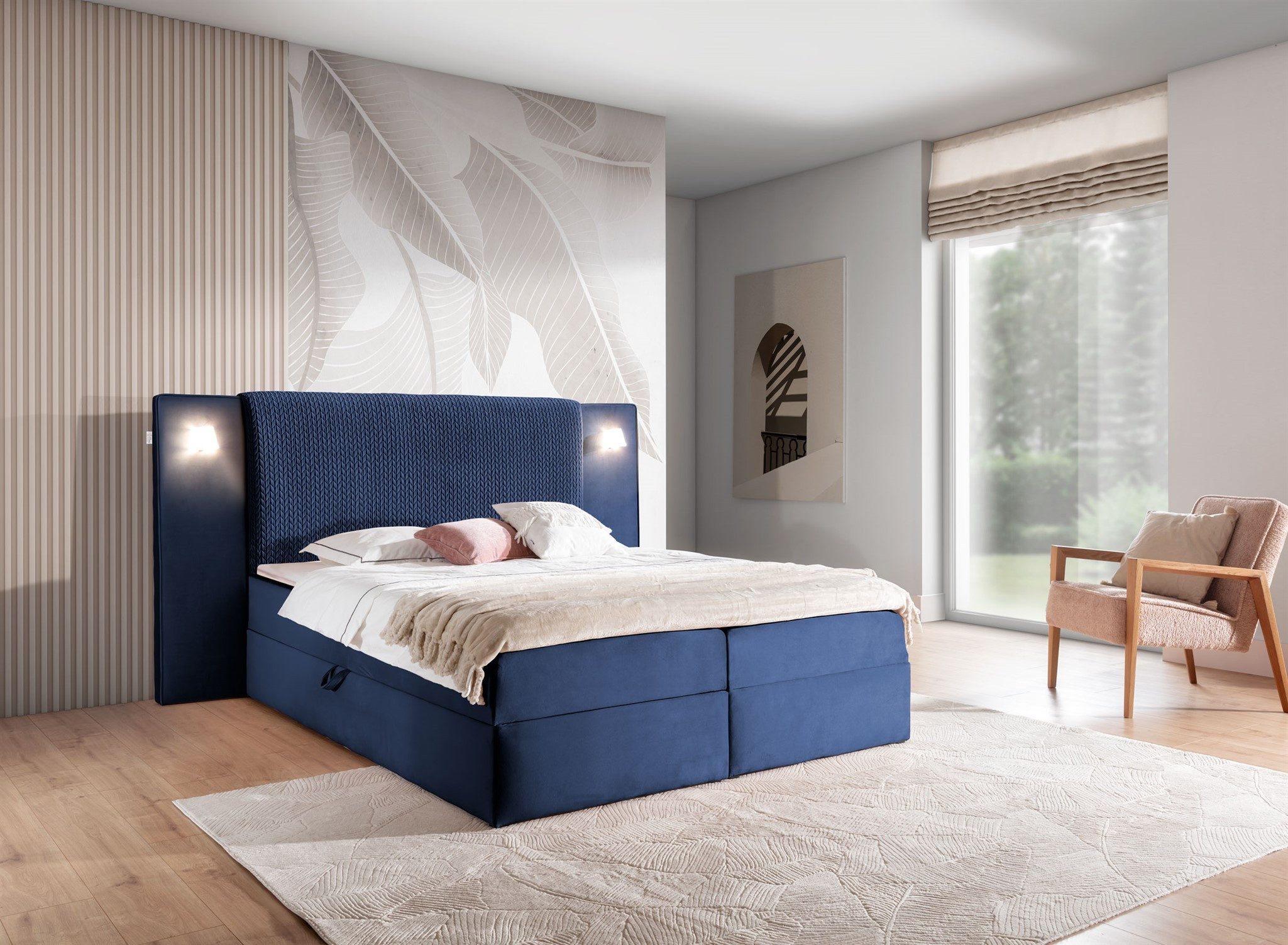 Fun Möbel Boxbett Bett MARTEN in Stoff Magic Velvet Set.1 (Inkl. Bettkästen und Kaltschaumtopper), Ambiente-Beleuchtung mit Touch Funktion im Kopfteil