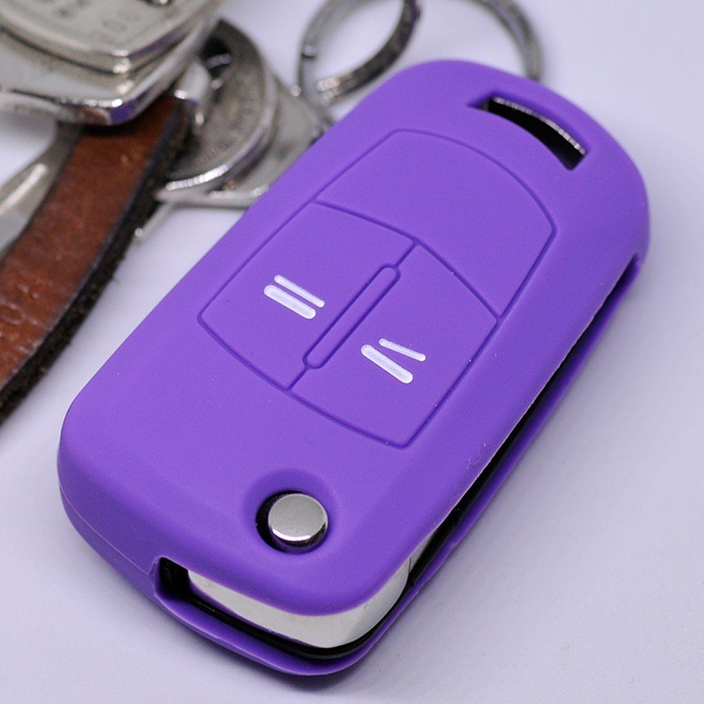mt-key Schlüsseltasche Autoschlüssel Softcase Silikon Schutzhülle Lila, für OPEL Astra Vectra Corsa Zafira Signum bis 2008 2 Tasten Schlüssel