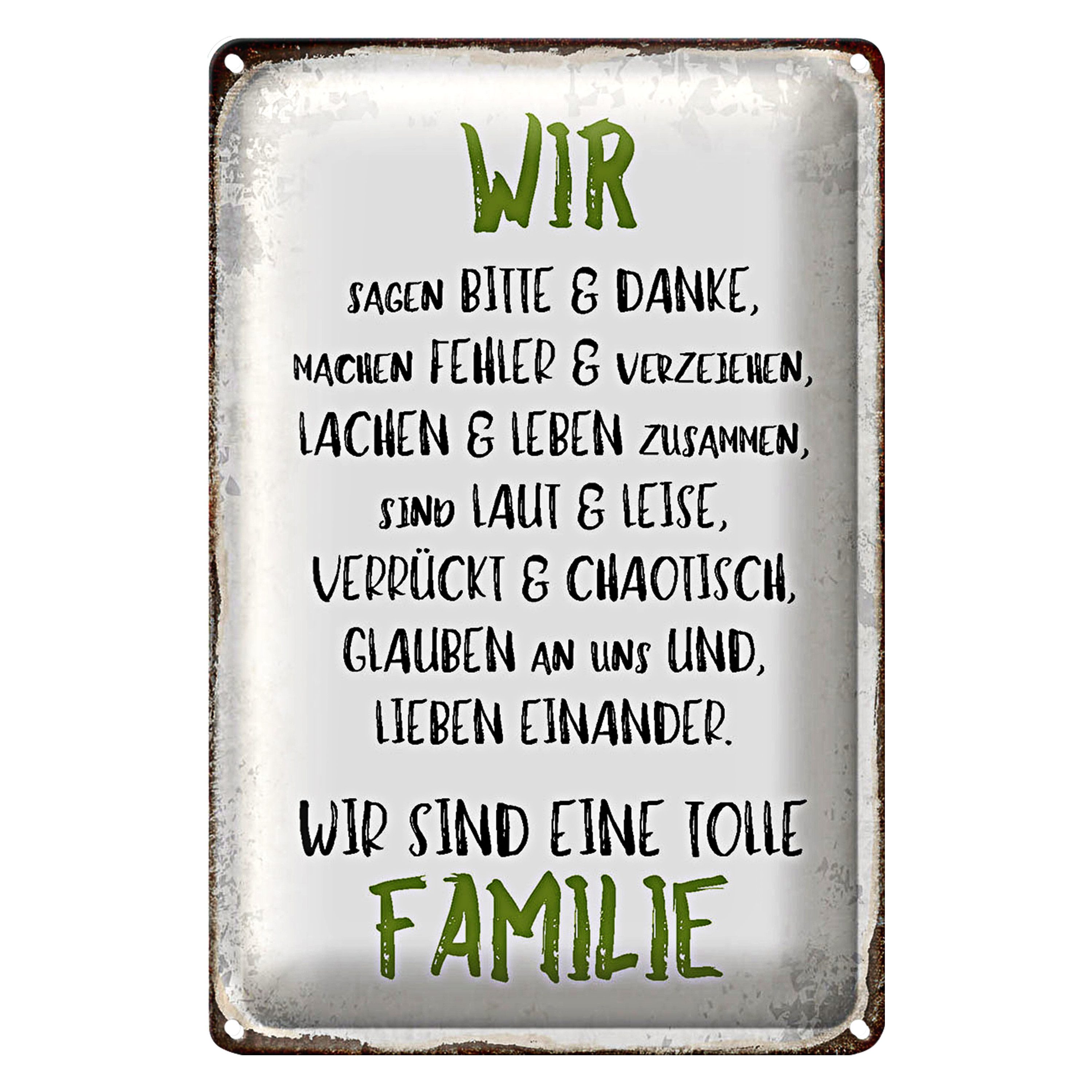 Metallschild Blechschild Spruch 20x30cm wir eine tolle Familie