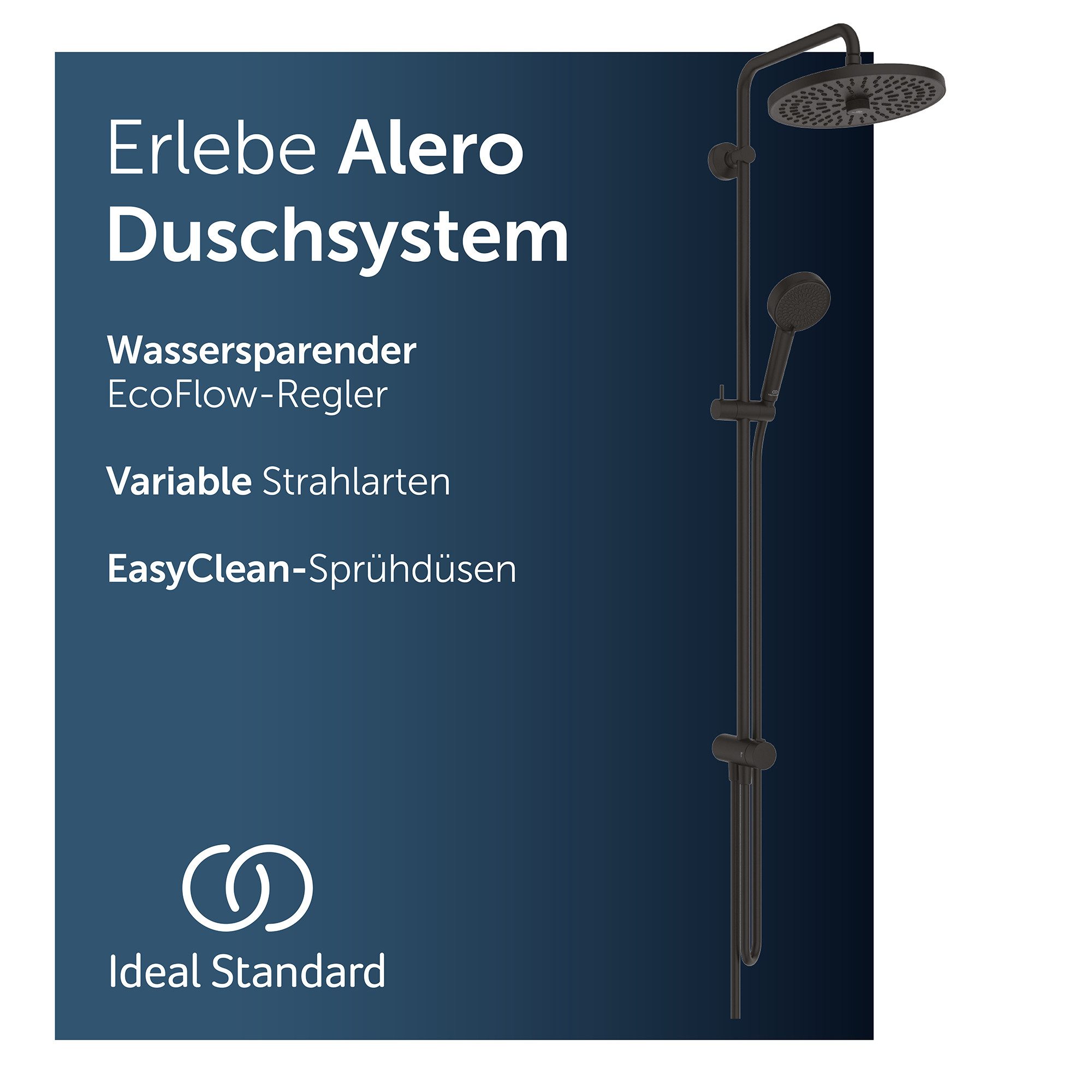 Ideal Standard Duschsystem Alero, Wassersparend, Variable Strahlarten, Breite Brause