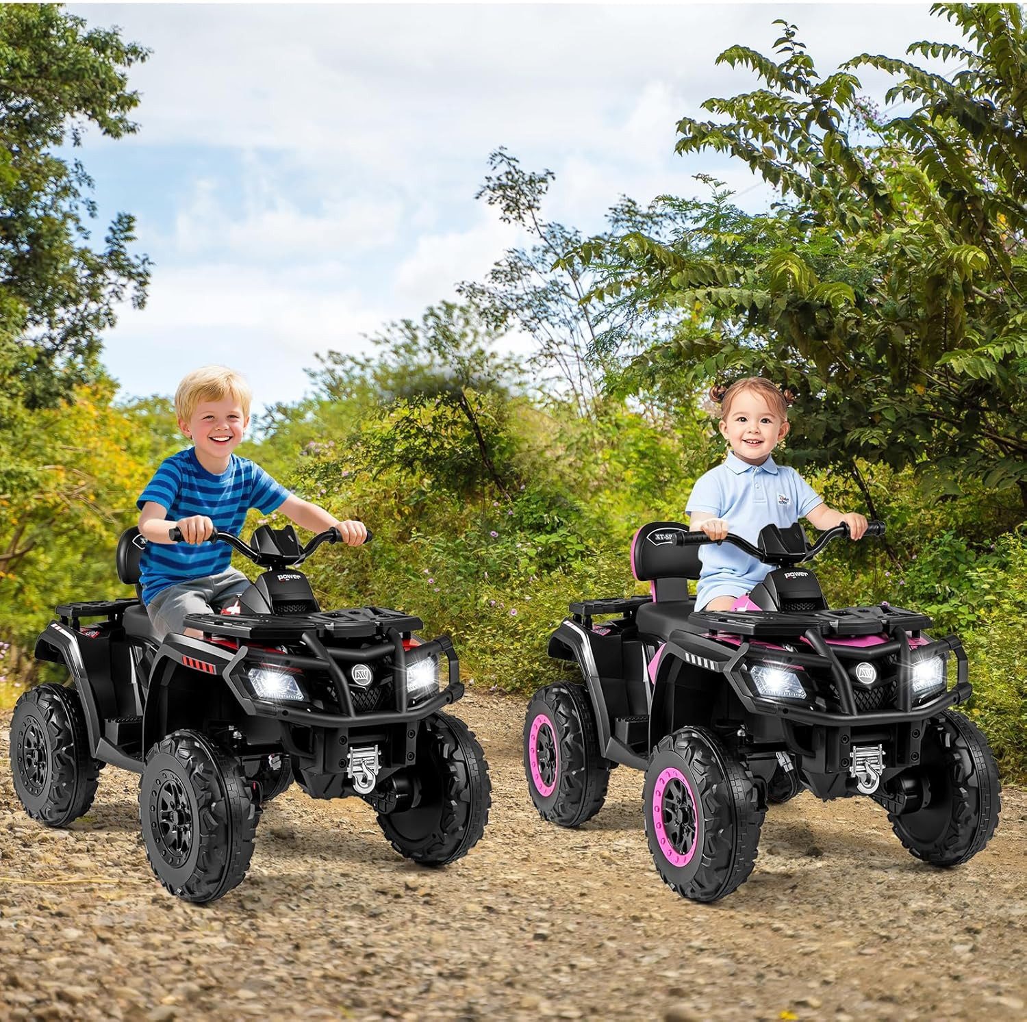 KOMFOTTEU Elektro-Kinderquad Kinderfahrzeug, mit 2 Geschwindigkeiten, Bremse, Licht & Musik