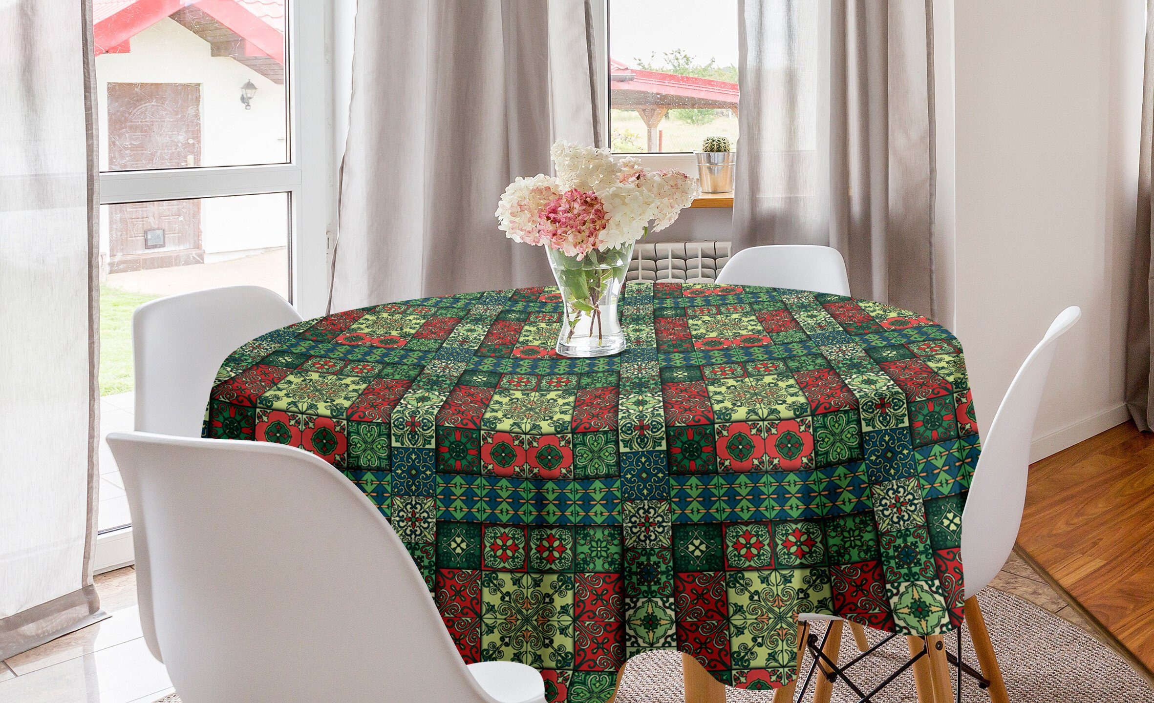 Küche Tischdecke Bunte Ethnisch Tischdecke Dekoration, Abakuhaus Kreis für Esszimmer Azulejos Abdeckung