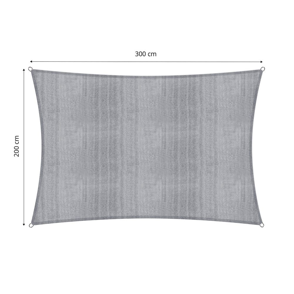 Lumaland Rectangular Sun Shade Sail 2x3 Meters Light Grey, Weatherproof, 100% HDPE with Stabilizer for UV Protection