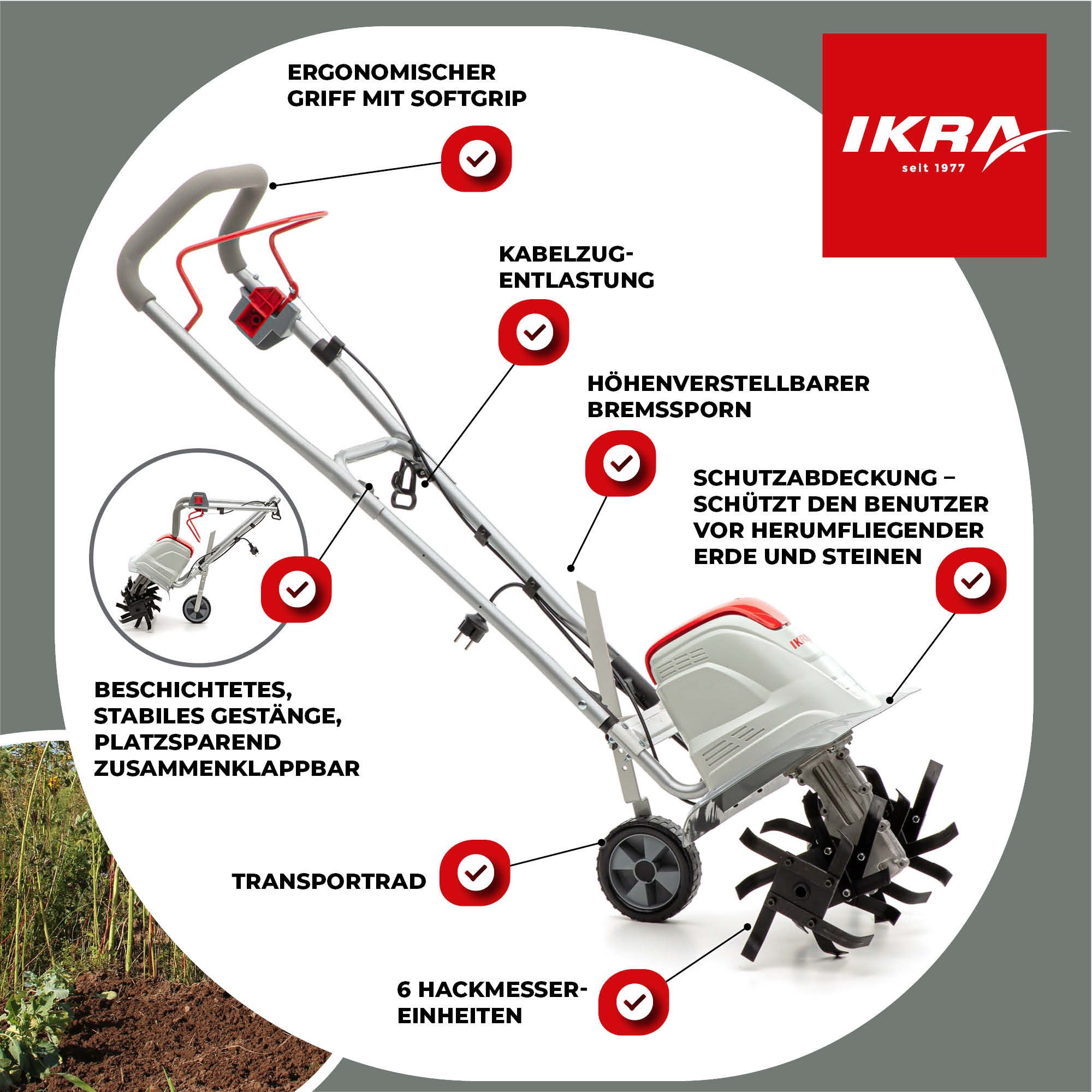 ikra GmbH Elektromotorhacke FEM 1500, 45 cm Arbeitsbreite, 1500 W, 17 bis 45 cm breit & bis 23 cm tief