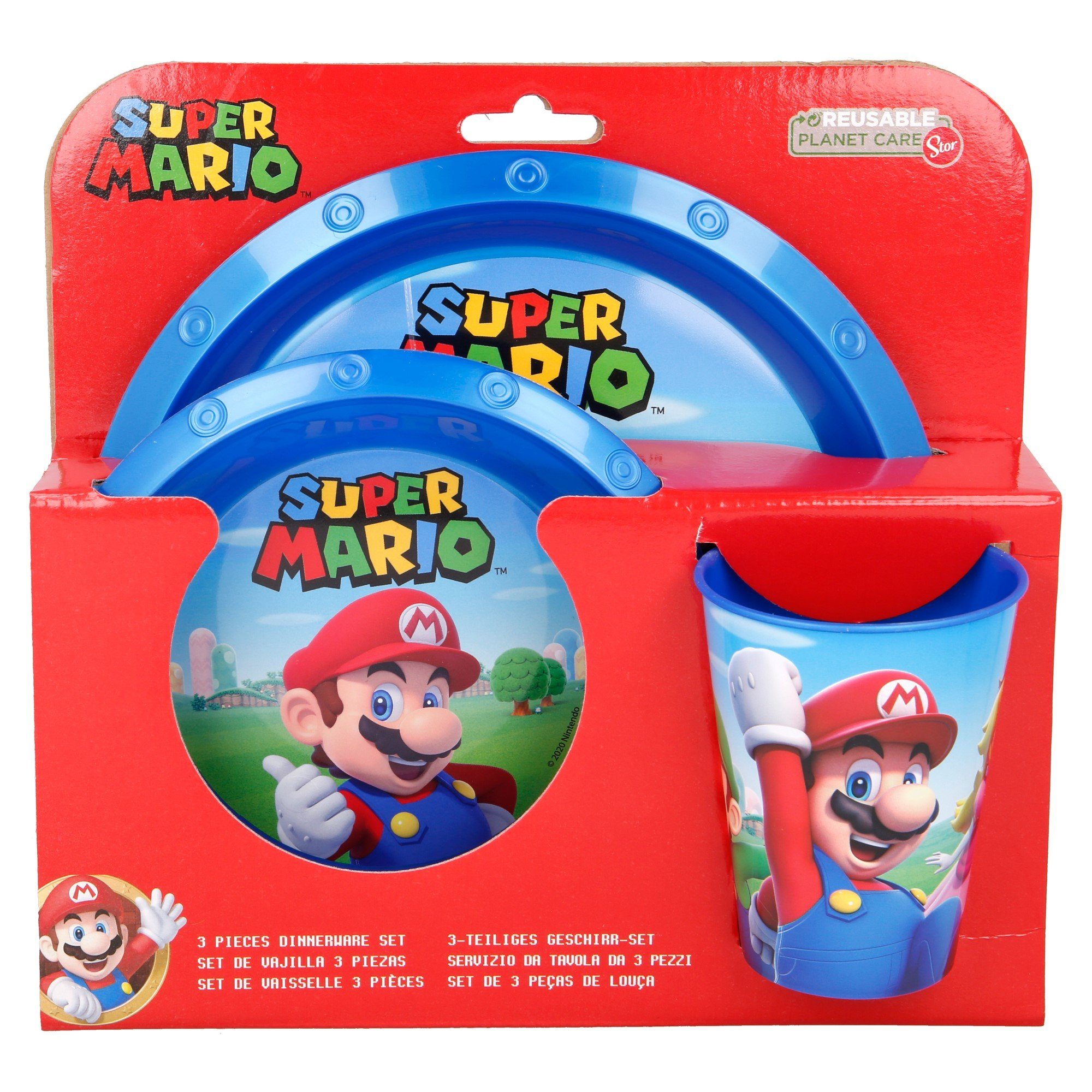 Mario Becher Mario, mit Mario Super Teller Frühstücks-Geschirrset (3-tlg), Super 3 Geschirr-Set Personen, Schüssel teilig Luigi 1 Kinder